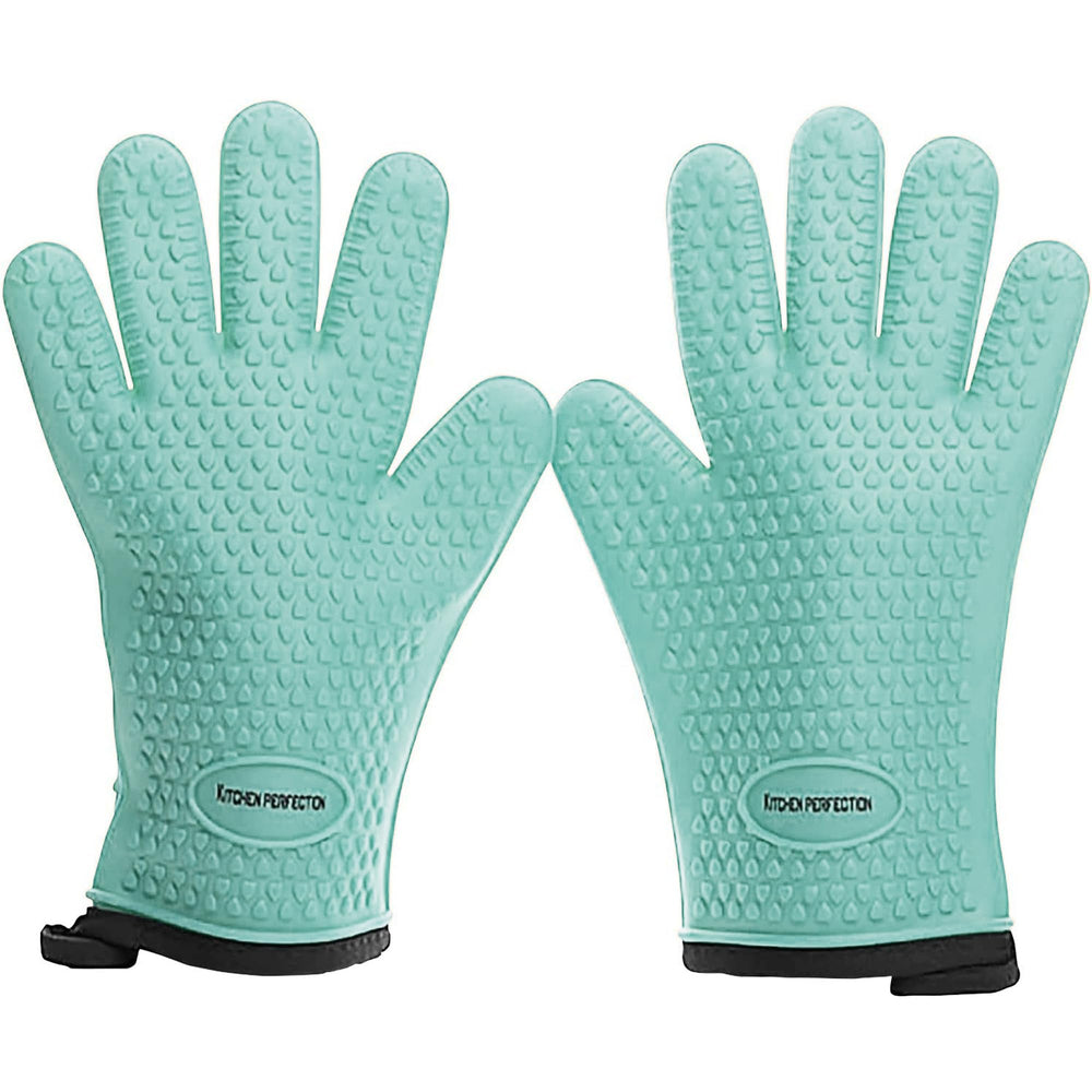 Kitchen Perfection Silicone Smoker BBQ Gloves front view in mint