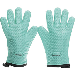 Kitchen Perfection Silicone Smoker BBQ Gloves front view in mint