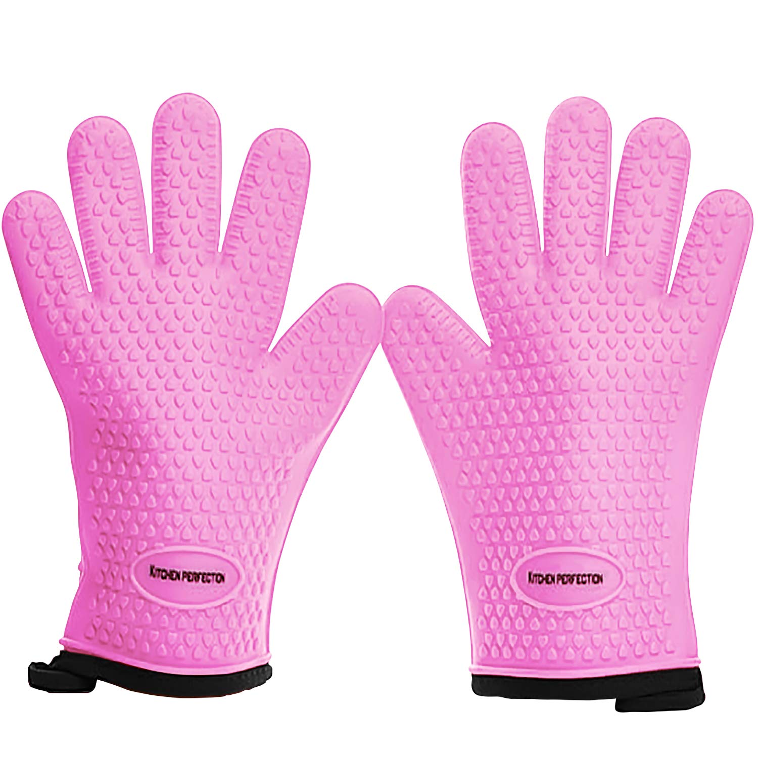 Kitchen Perfection Silicone Smoker Gloves front view in pink