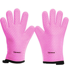 Kitchen Perfection Silicone Smoker Gloves front view in pink