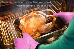 Kitchen Perfection Silicone Smoker Gloves in use grilling food