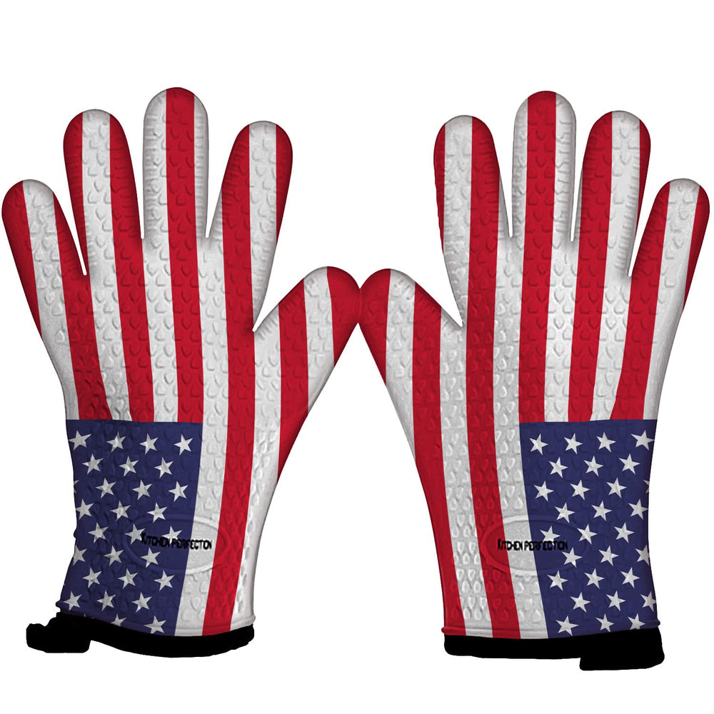 Kitchen Perfection XL Silicone Smoker BBQ Gloves with US Flag design