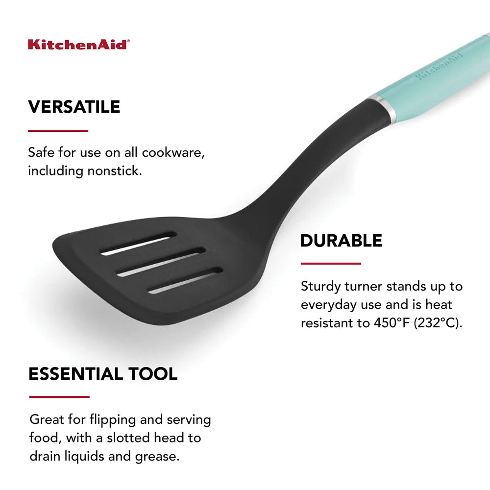 KitchenAid Slotted Turner Aqua Sky close-up of head