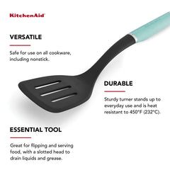 KitchenAid Slotted Turner Aqua Sky close-up of head