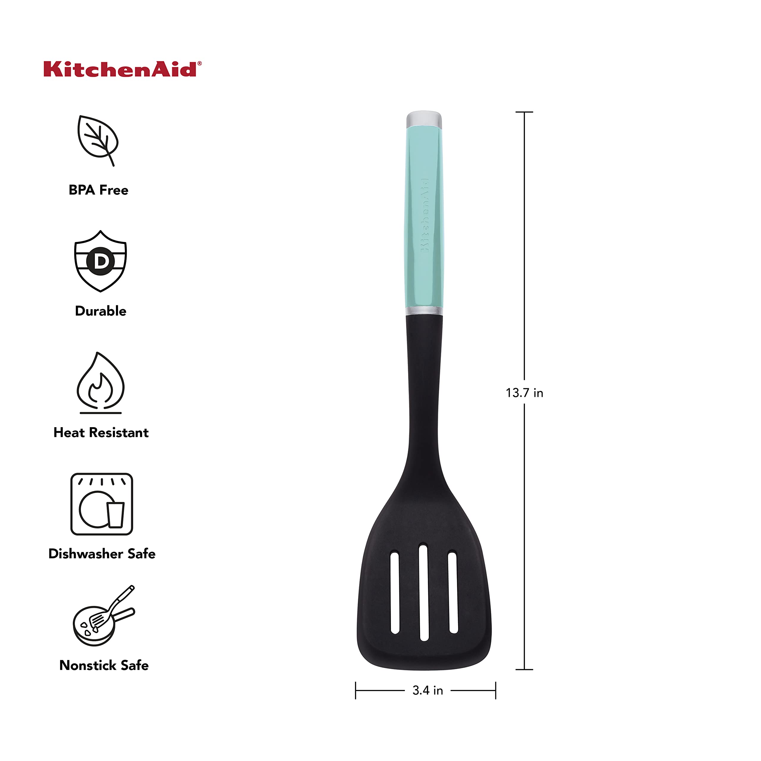 KitchenAid Slotted Turner Aqua Sky on kitchen countertop