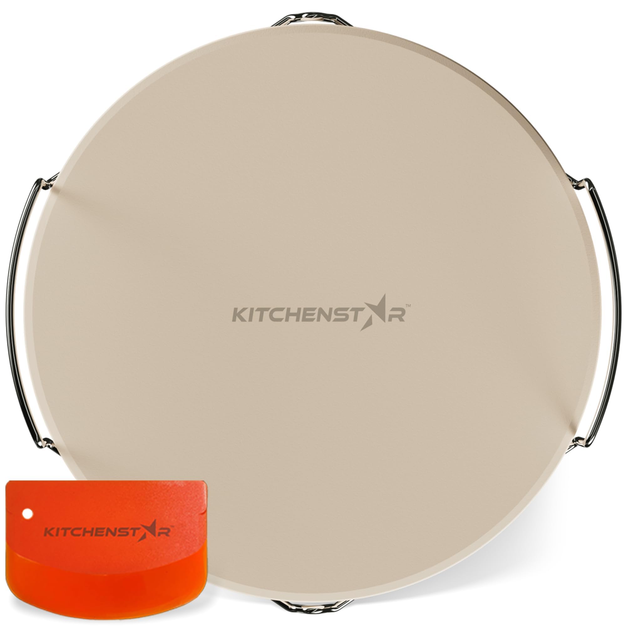 KitchenStar 12-inch pizza stone front view with beige finish