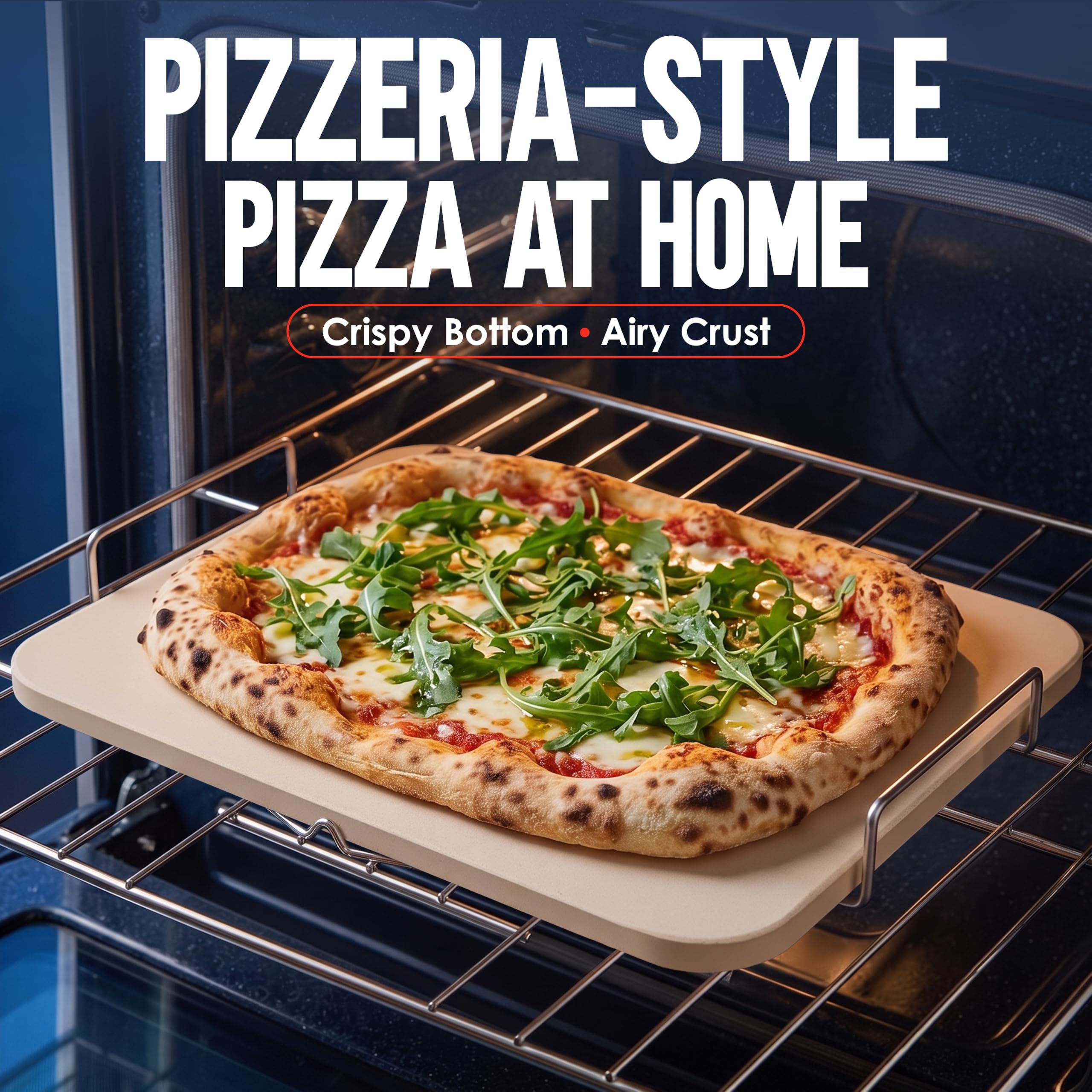 KitchenStar pizza stone with plastic scraper and stand
