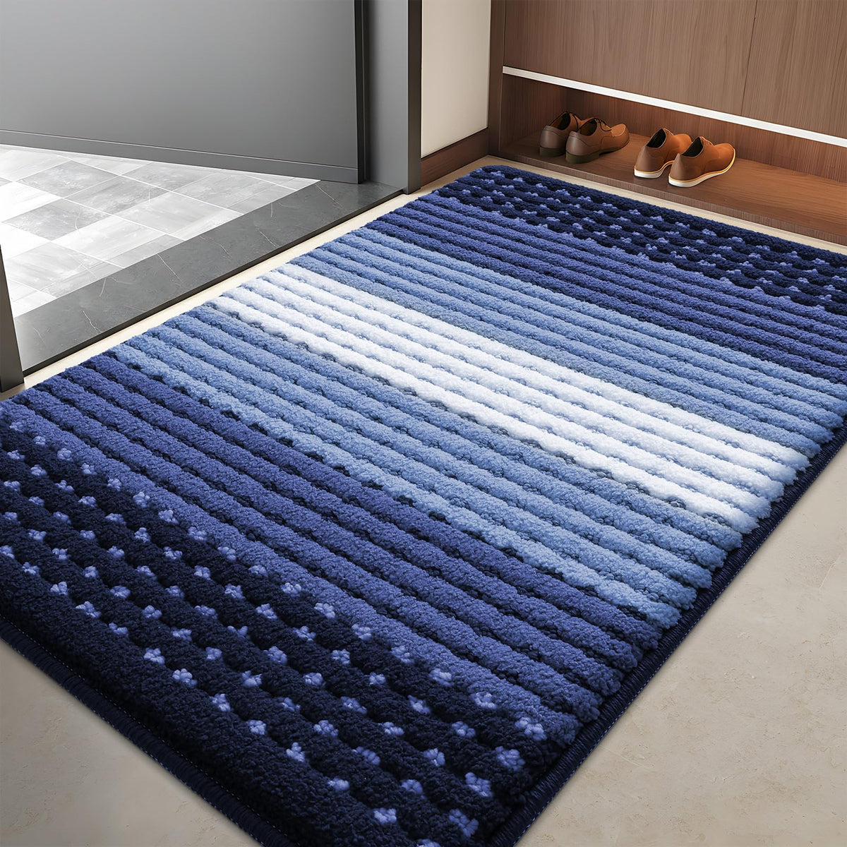Kitinjoy Indoor Outdoor Door Mat 40x32 navy blue front view