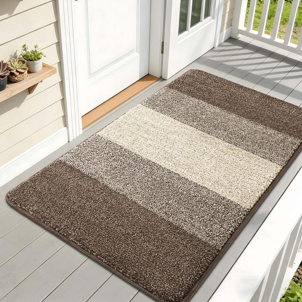 Kitinjoy Indoor Outdoor Door Mat 59x32 light brown front view