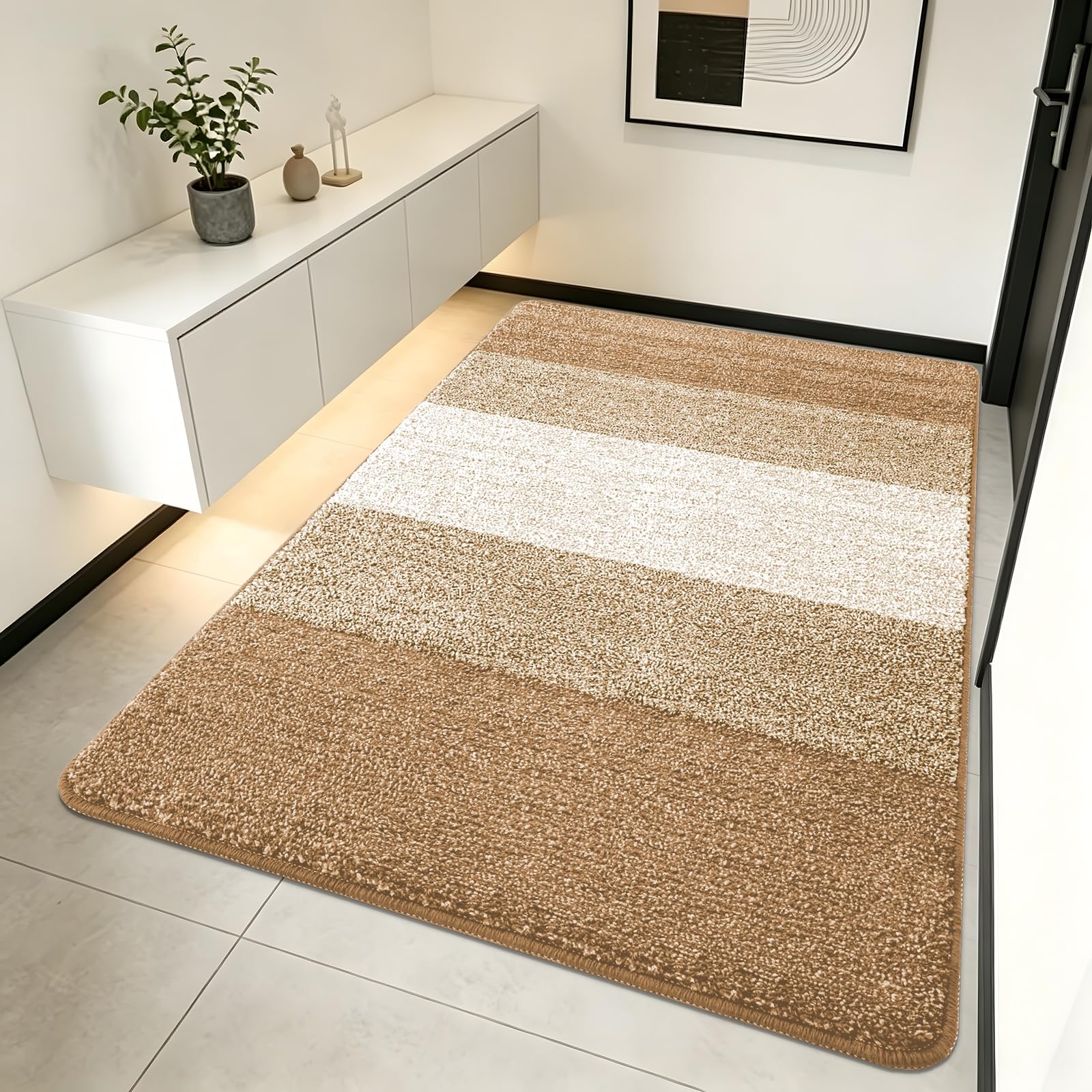 Kitinjoy Indoor Outdoor Door Mat 70'' x 32'' in camel colour