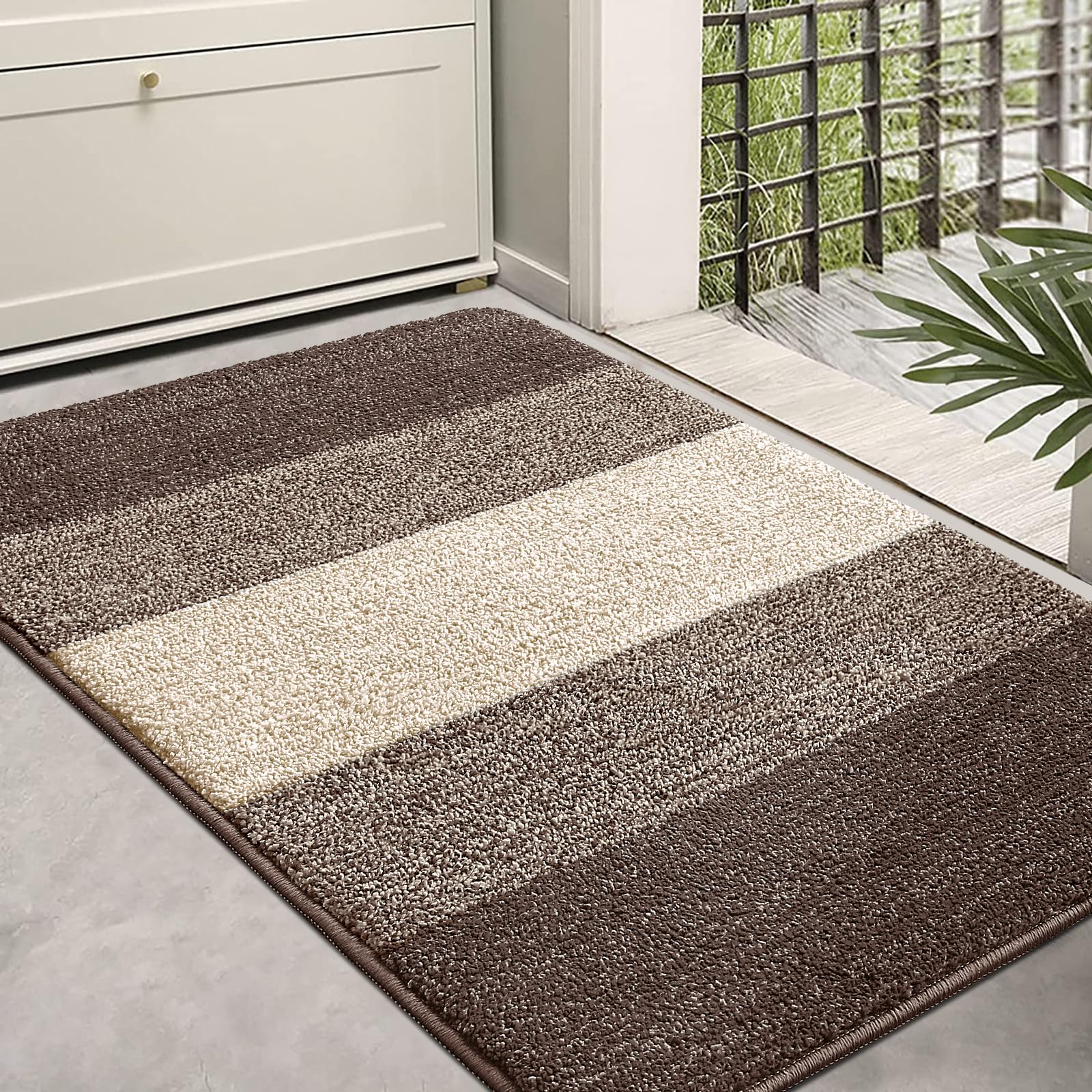 Kitinjoy Indoor Outdoor Door Mat front view, light brown