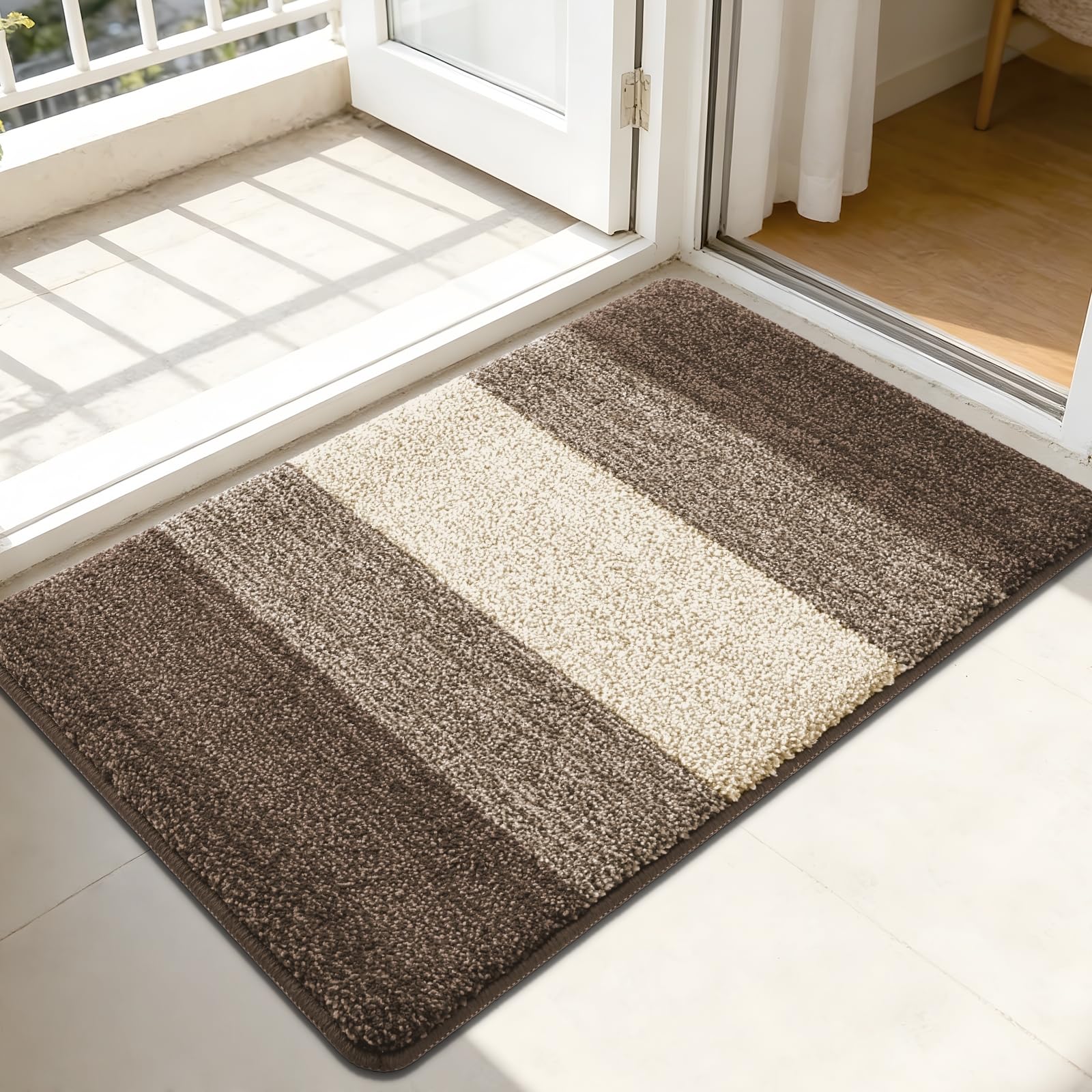 Kitinjoy Indoor Outdoor Door Mat front view, light brown colour