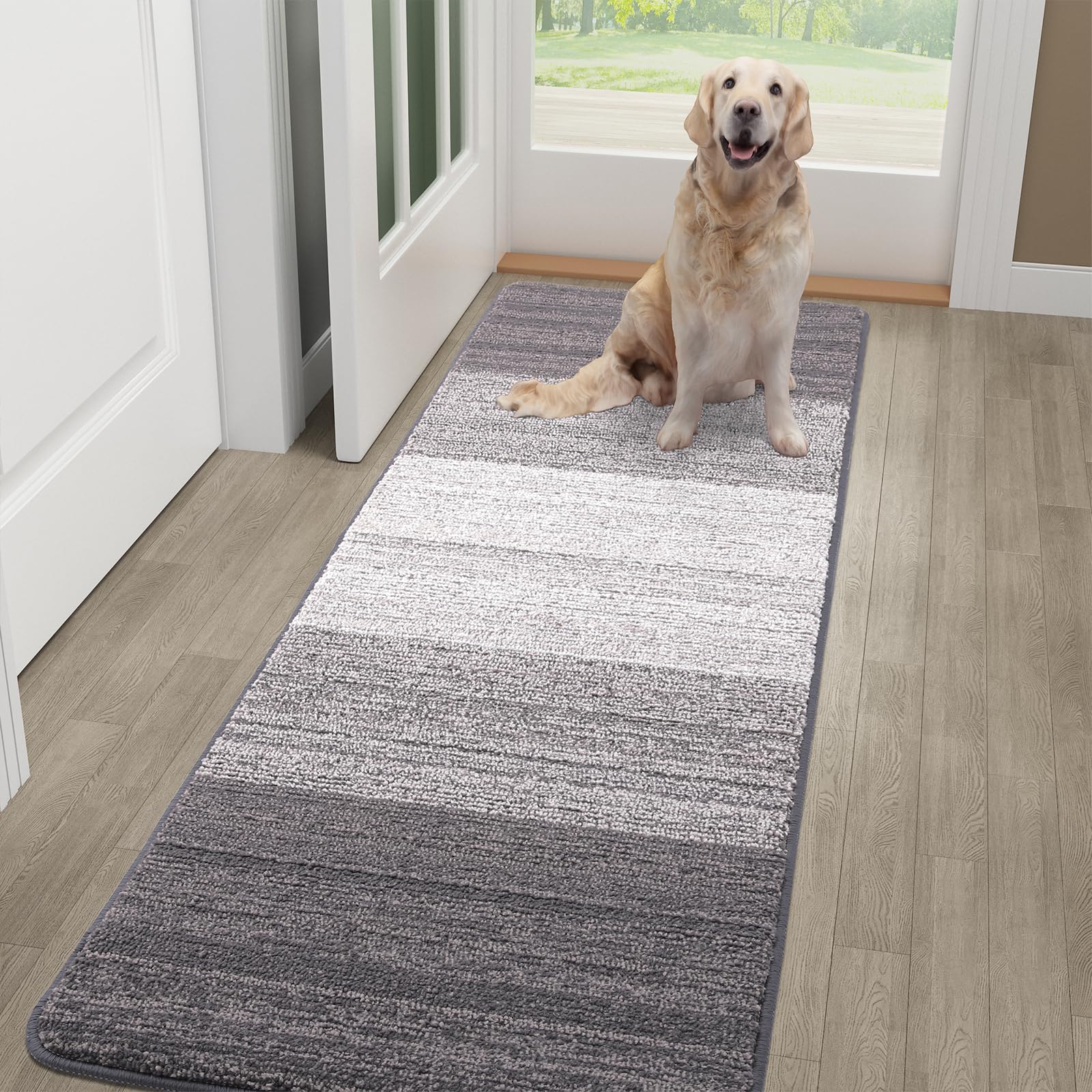 Kitinjoy Indoor Outdoor Door Mat front view, light grey, 48x30