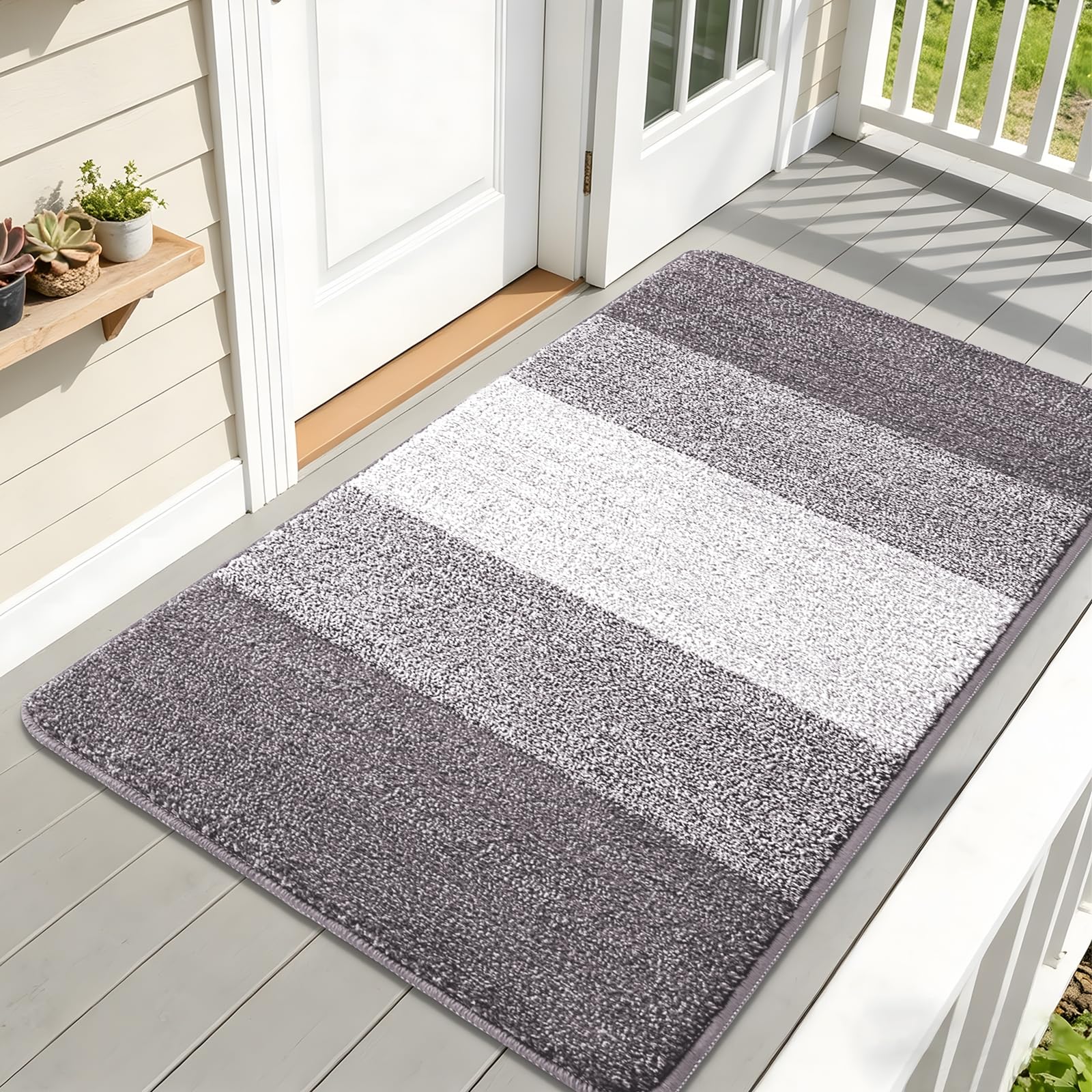 Kitinjoy Indoor Outdoor Door Mat front view, light grey color