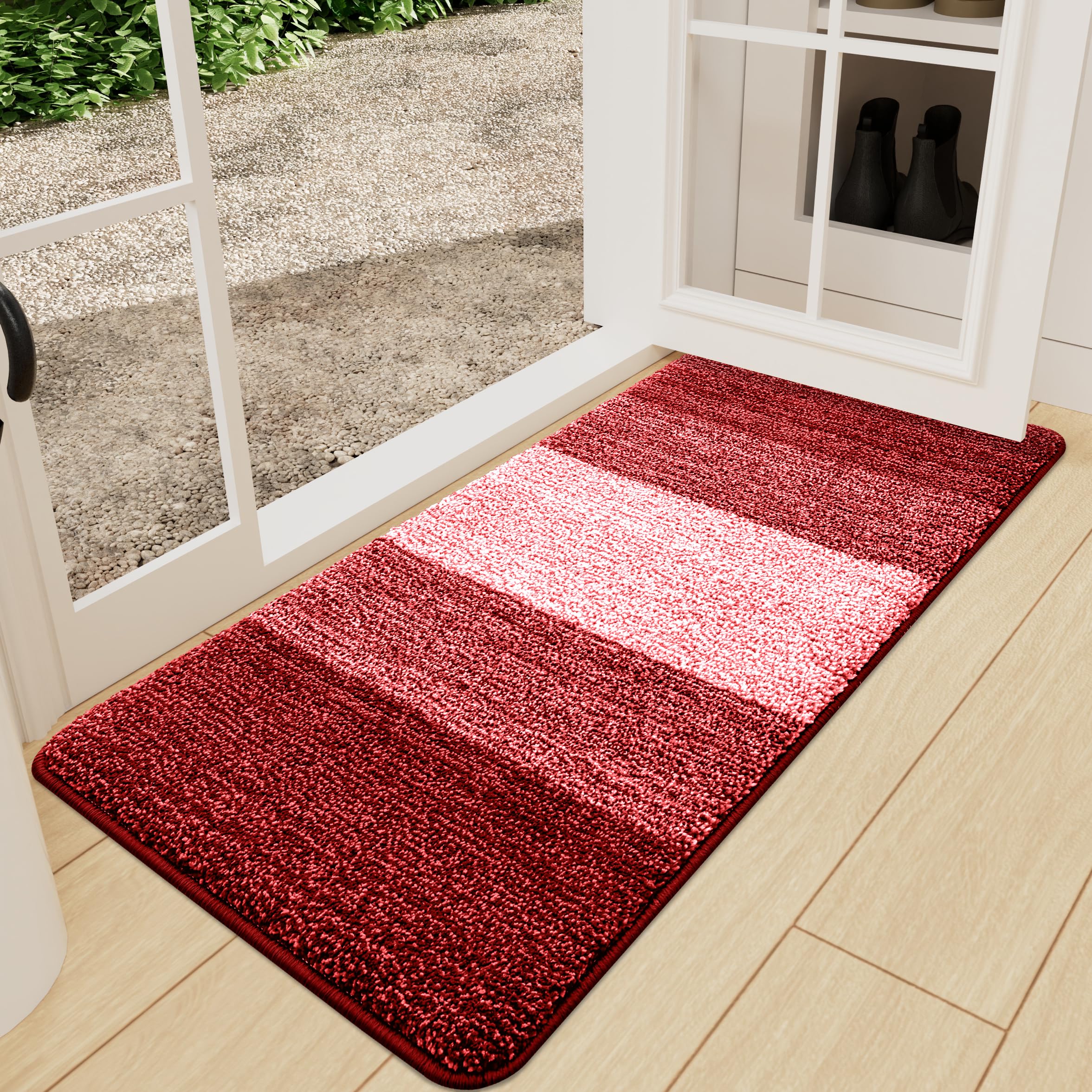 Kitinjoy Indoor Outdoor Door Mat front view showing burgundy colour