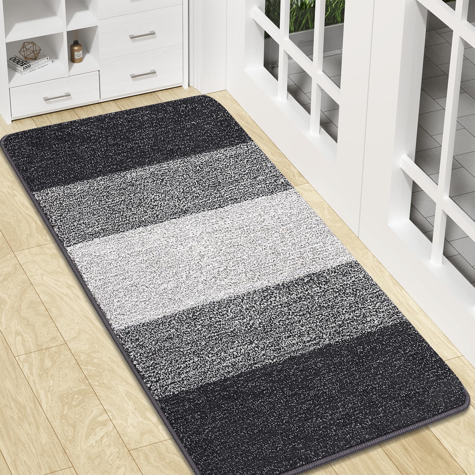 Kitinjoy Indoor Outdoor Door Mat grey front view