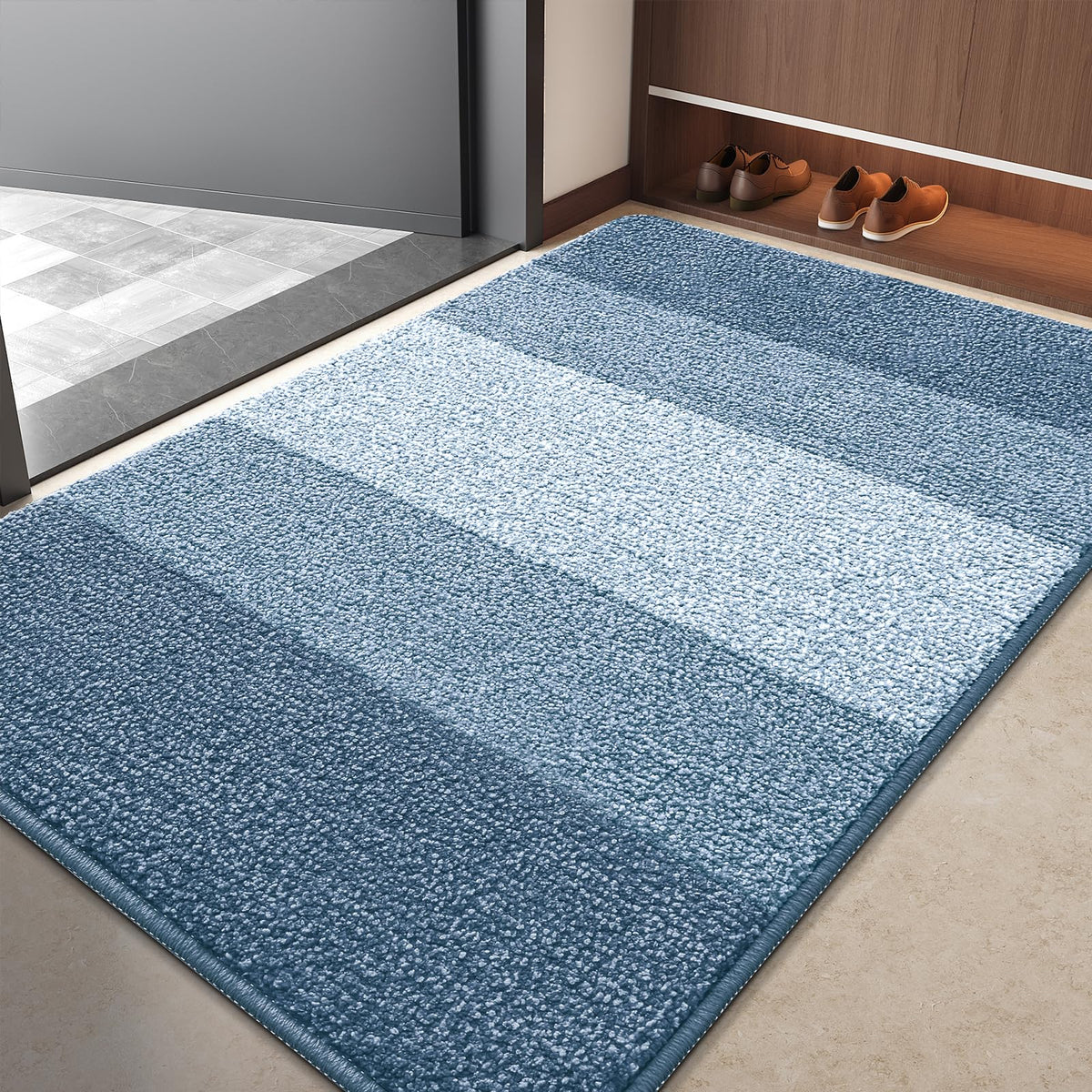 Kitinjoy Indoor Outdoor Door Mat light blue front view