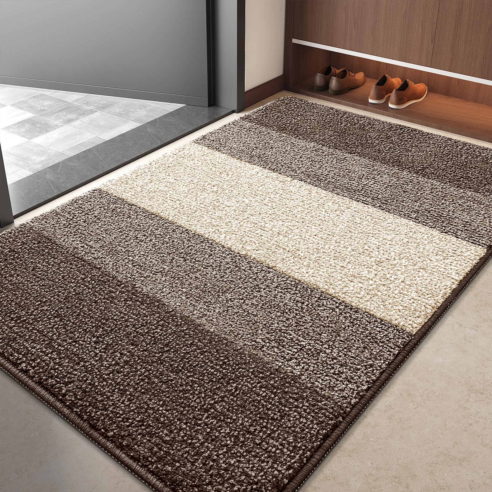 Kitinjoy Indoor Outdoor Door Mat light brown front view