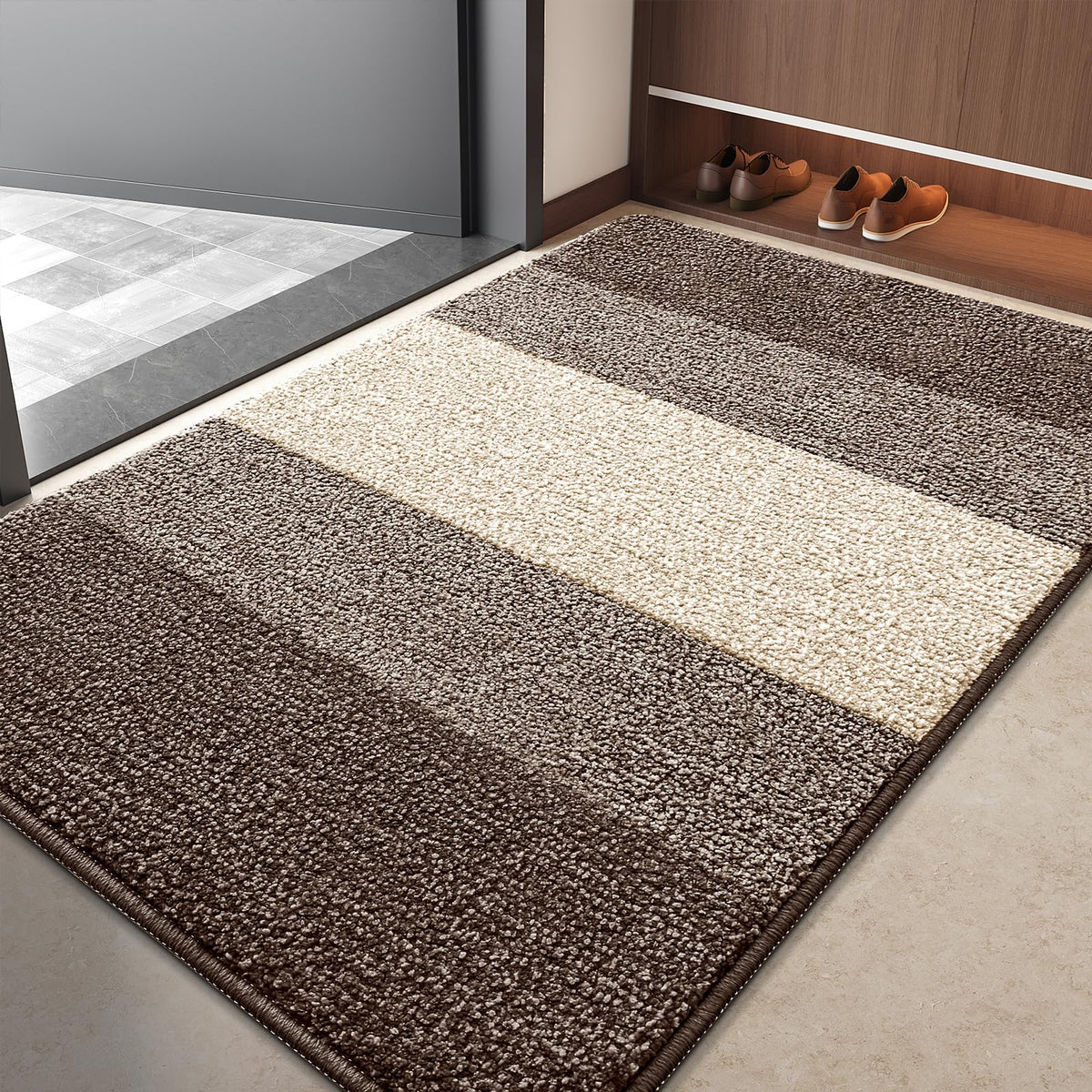 Kitinjoy Indoor Outdoor Door Mat light brown front view