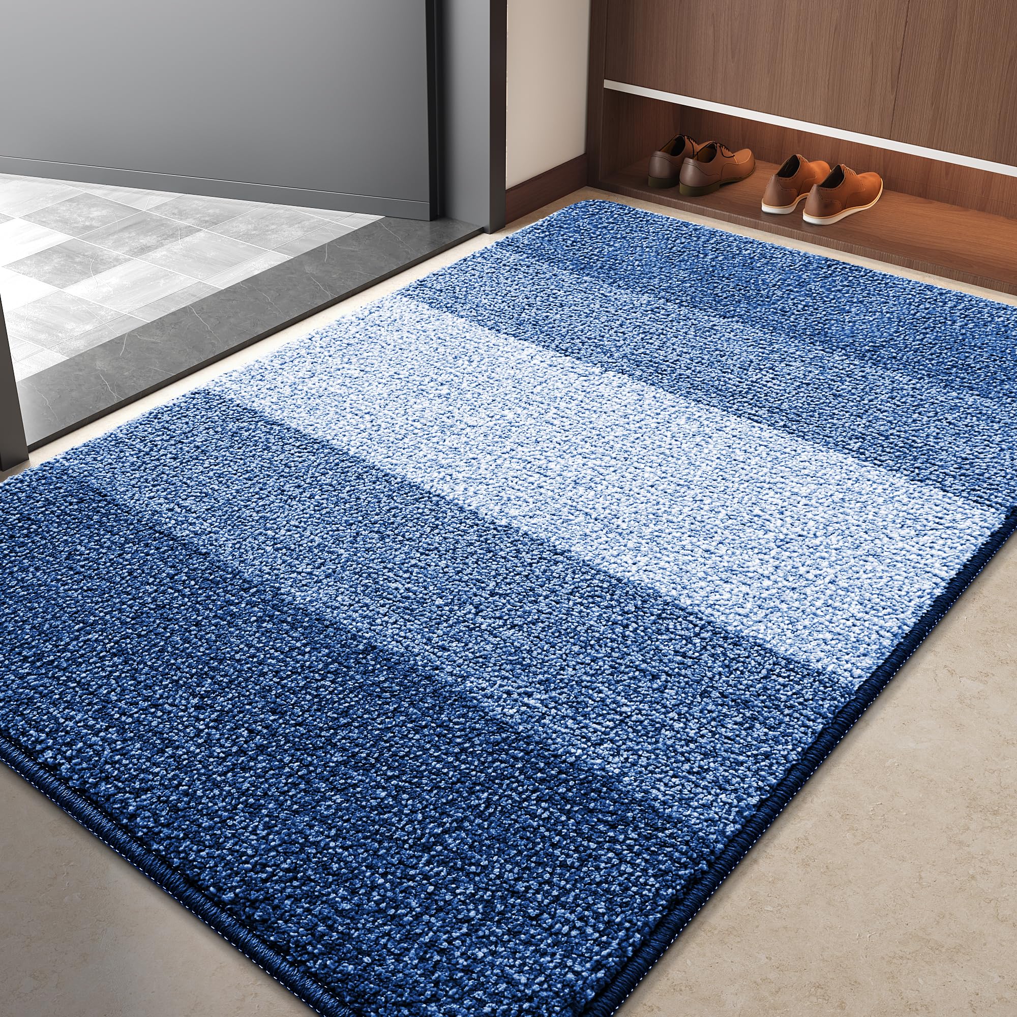 Kitinjoy Indoor Outdoor Door Mat navy blue front view