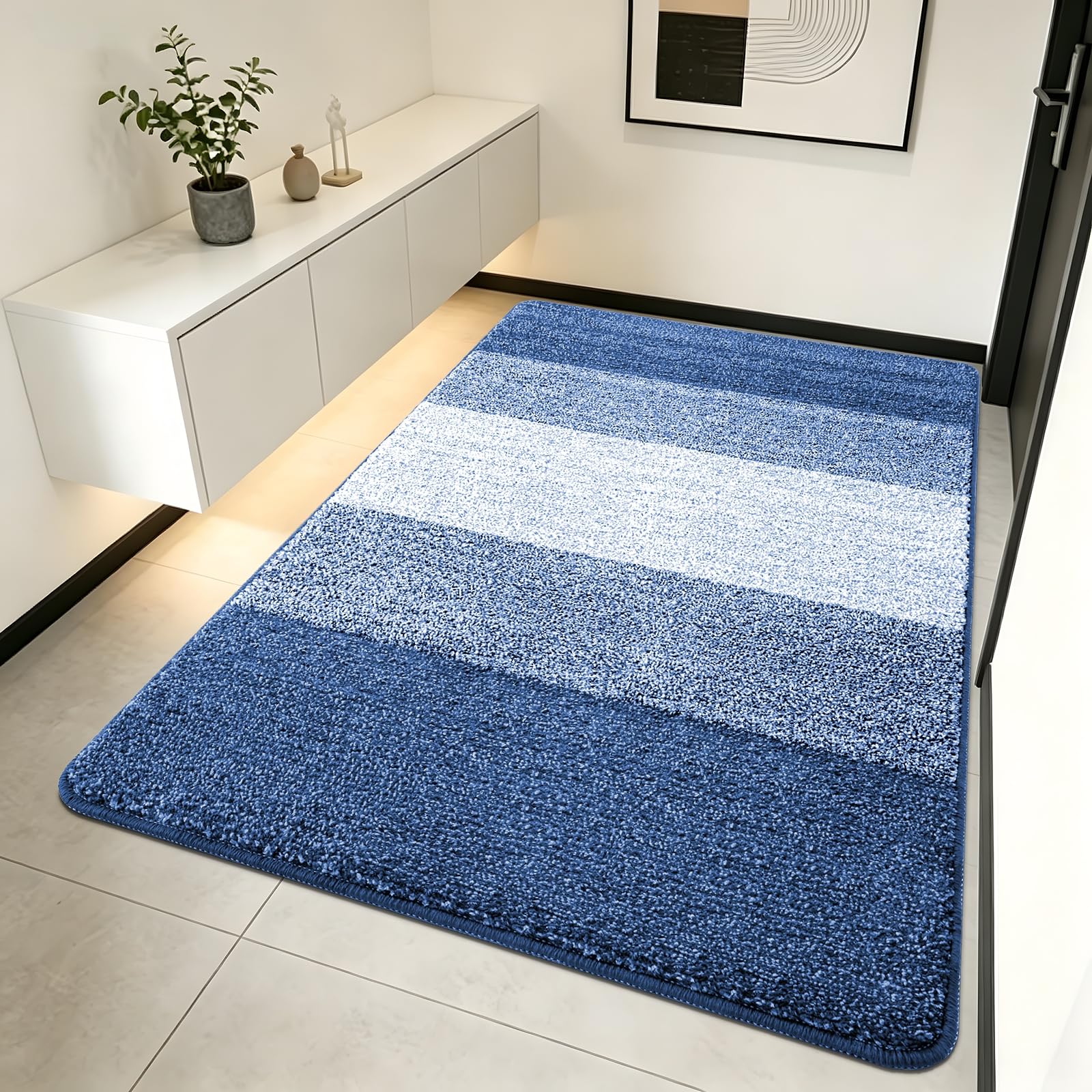 Kitinjoy Indoor Outdoor Door Mat navy blue front view, 70x32 inches