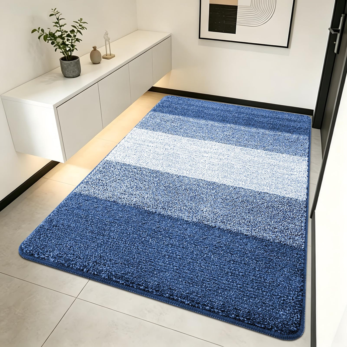 Kitinjoy Indoor Outdoor Door Mat navy blue front view, 70x32 inches