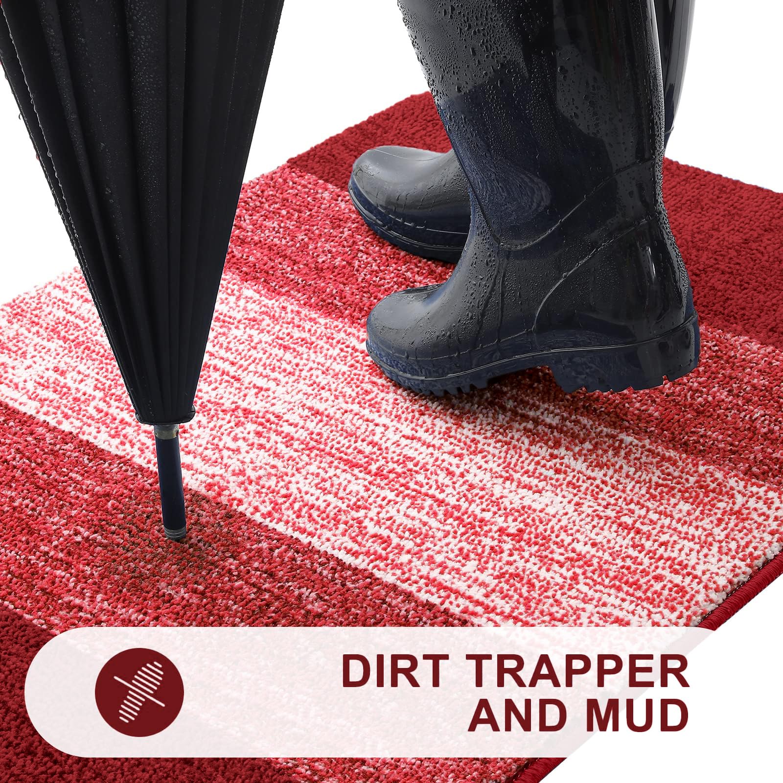 Kitinjoy Indoor Outdoor Door Mat showing non-slip TP rubber backing