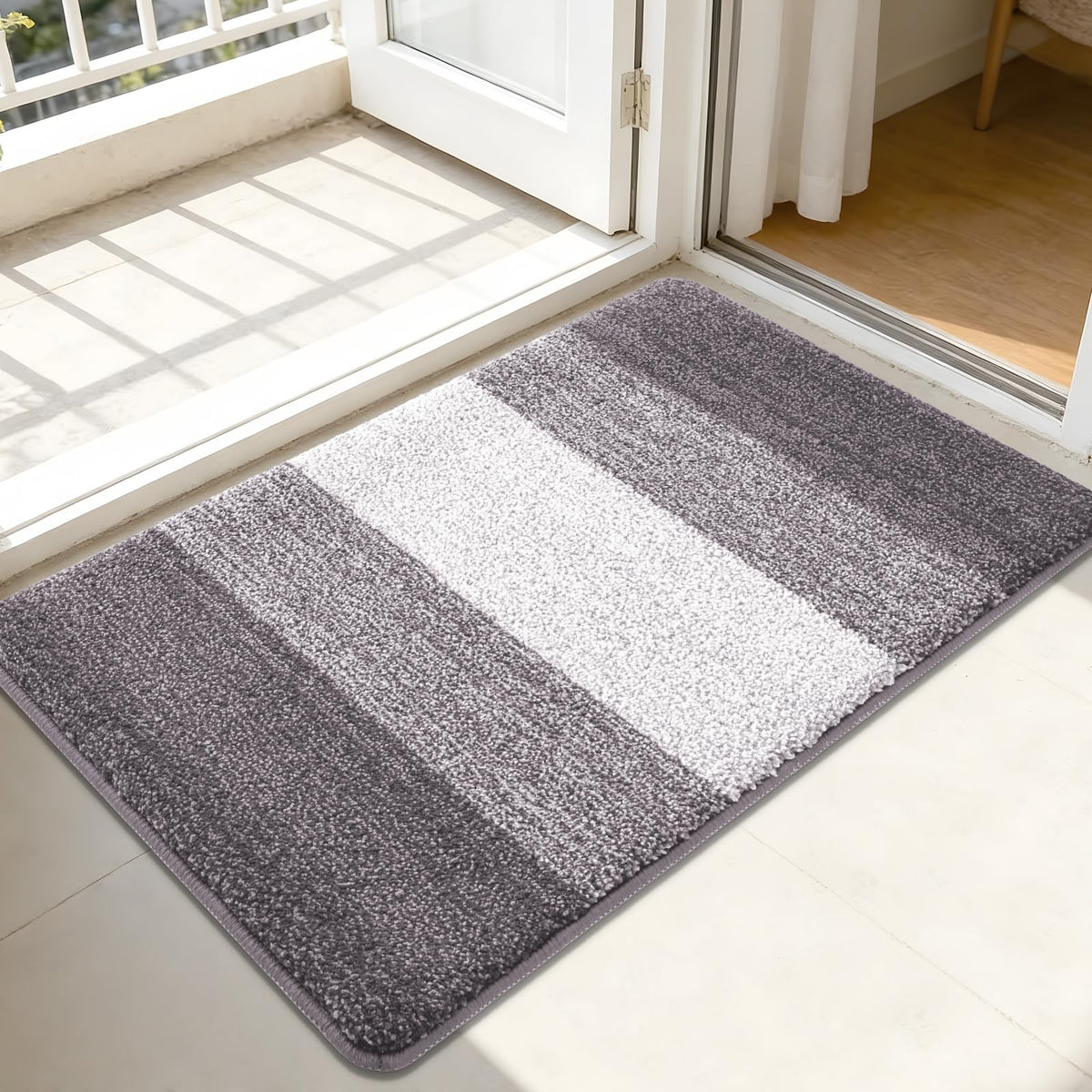 Kitinjoy indoor outdoor doormat light grey front view