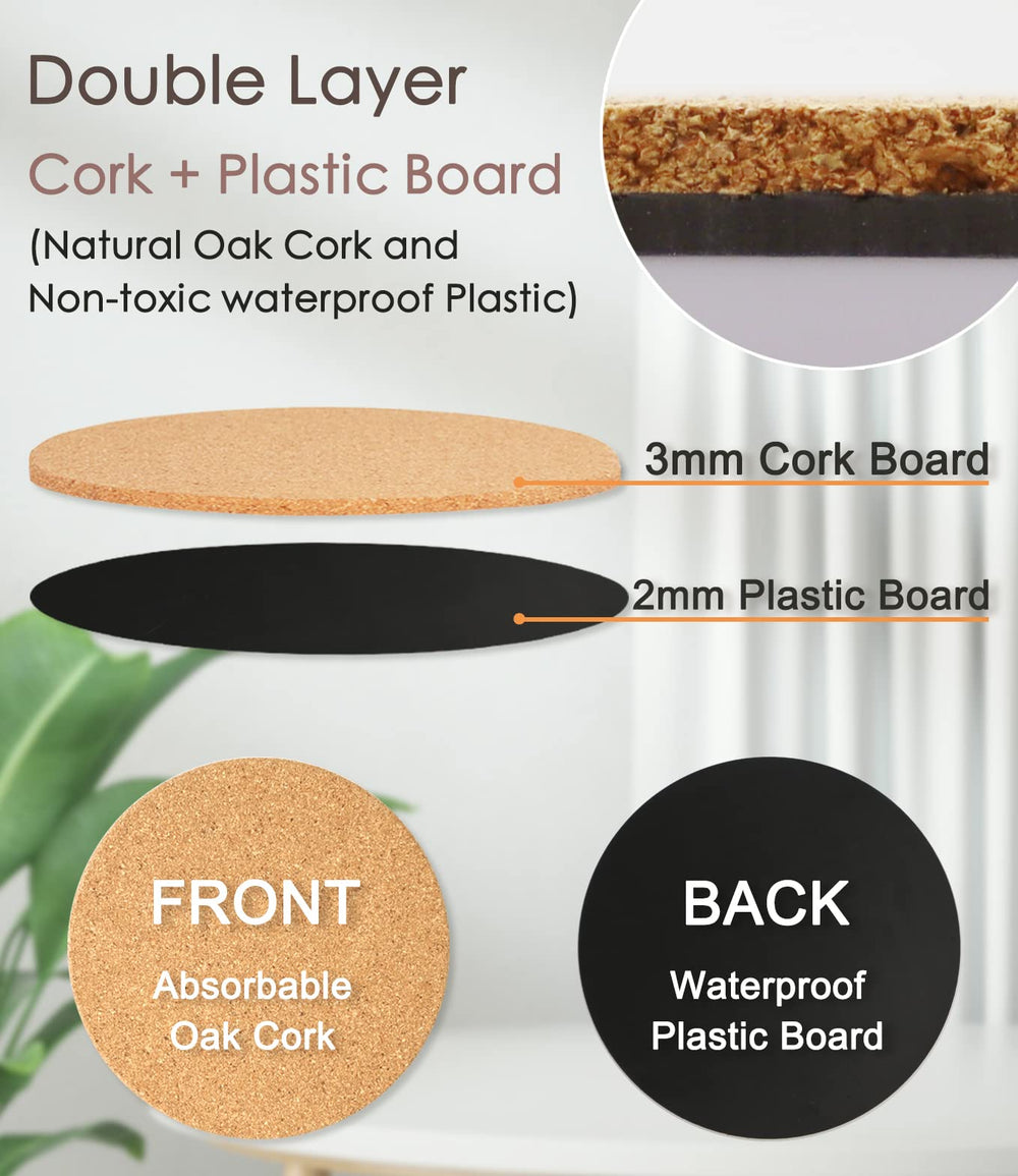 KITLAB Cork Plant Coaster on a wooden table, with plants nearby