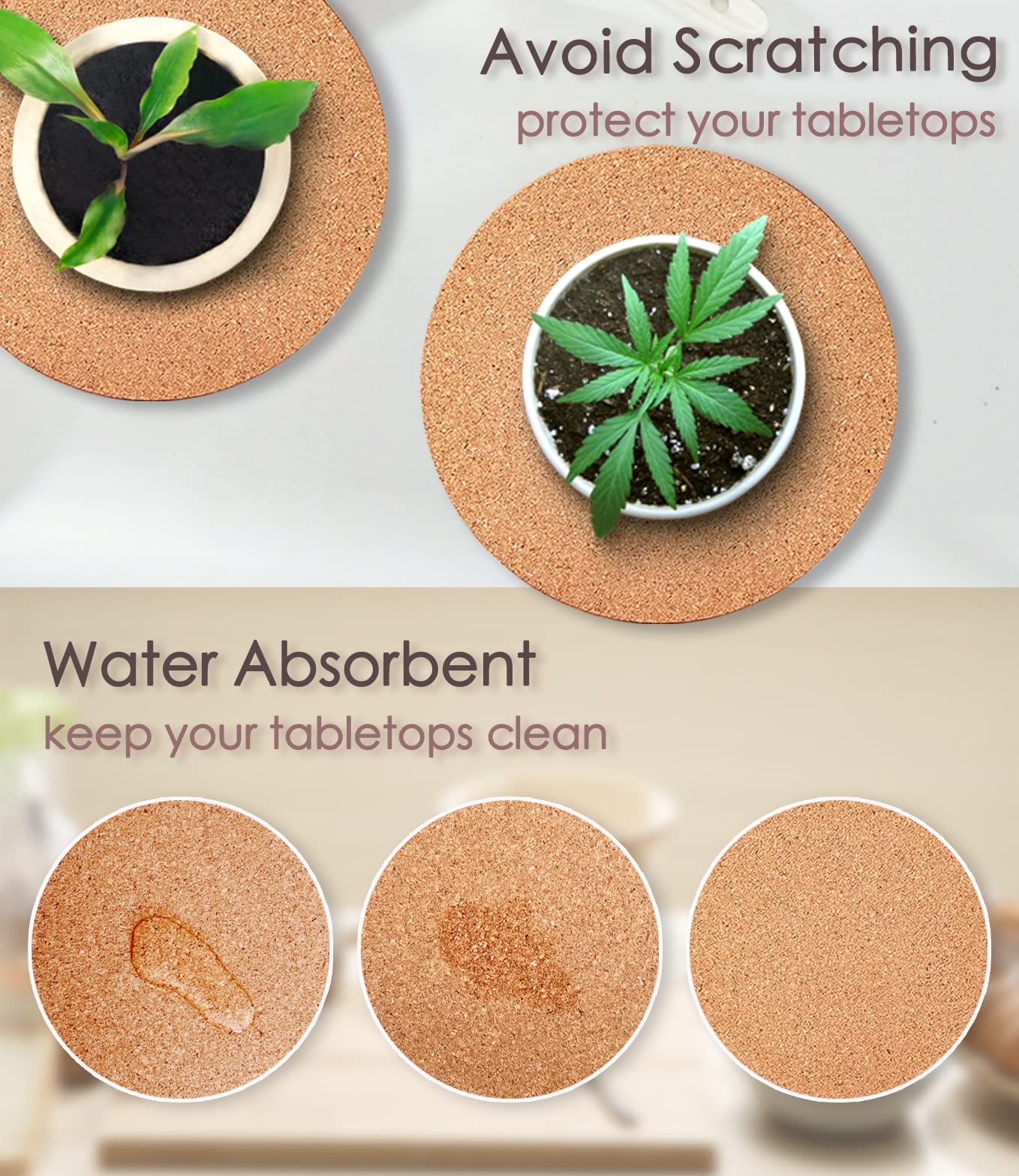 KITLAB Cork Plant Coasters, 8 Inch, close up texture