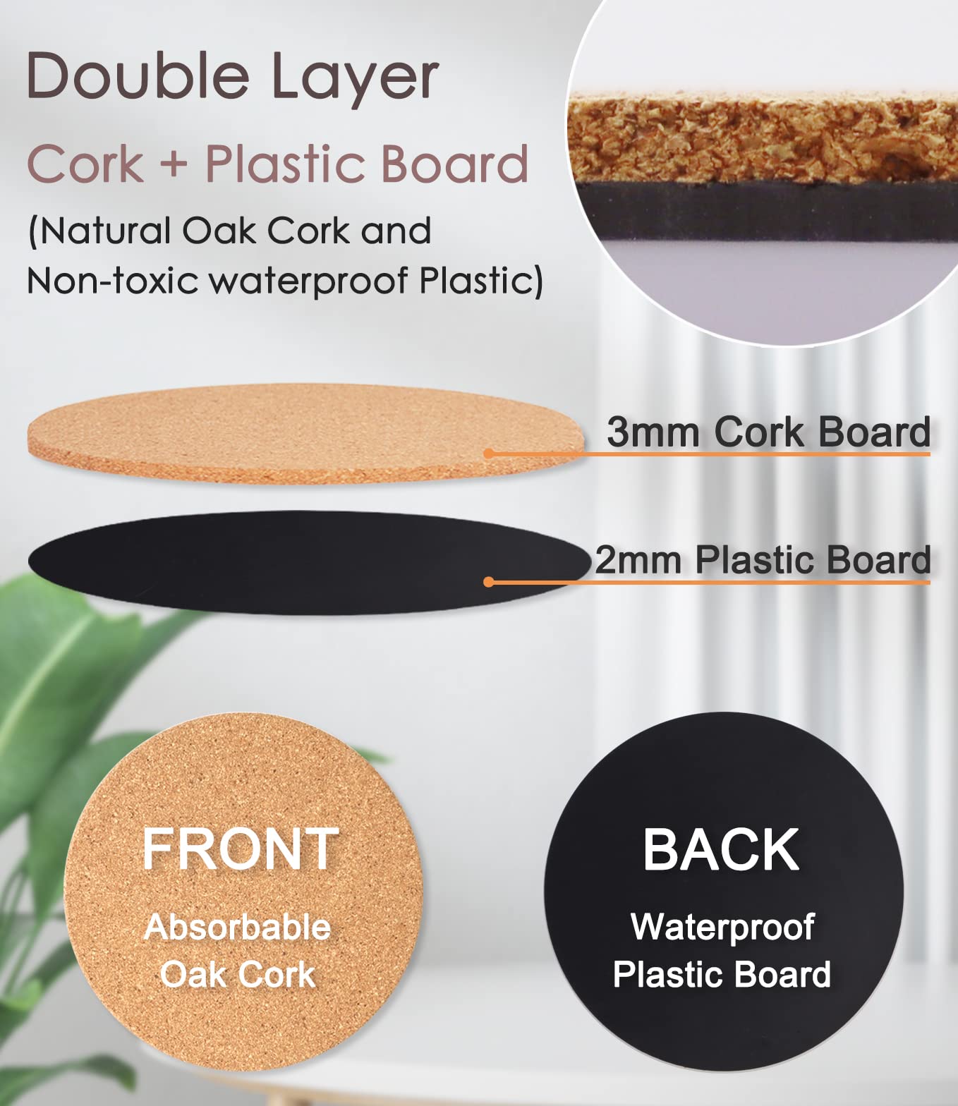 KITLAB Cork Plant Coasters, 8 Inch, in use under plant