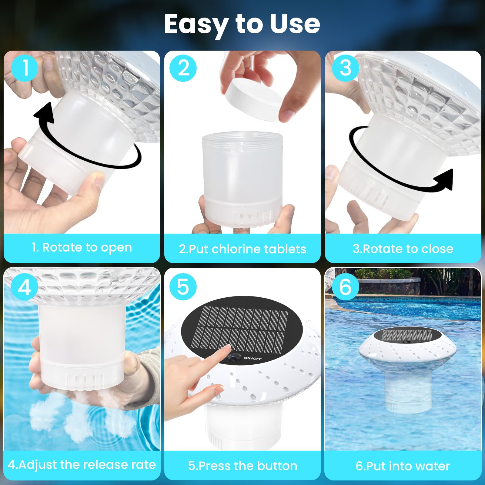 Kitloo Solar Pool Chlorine Floater in a nighttime setting