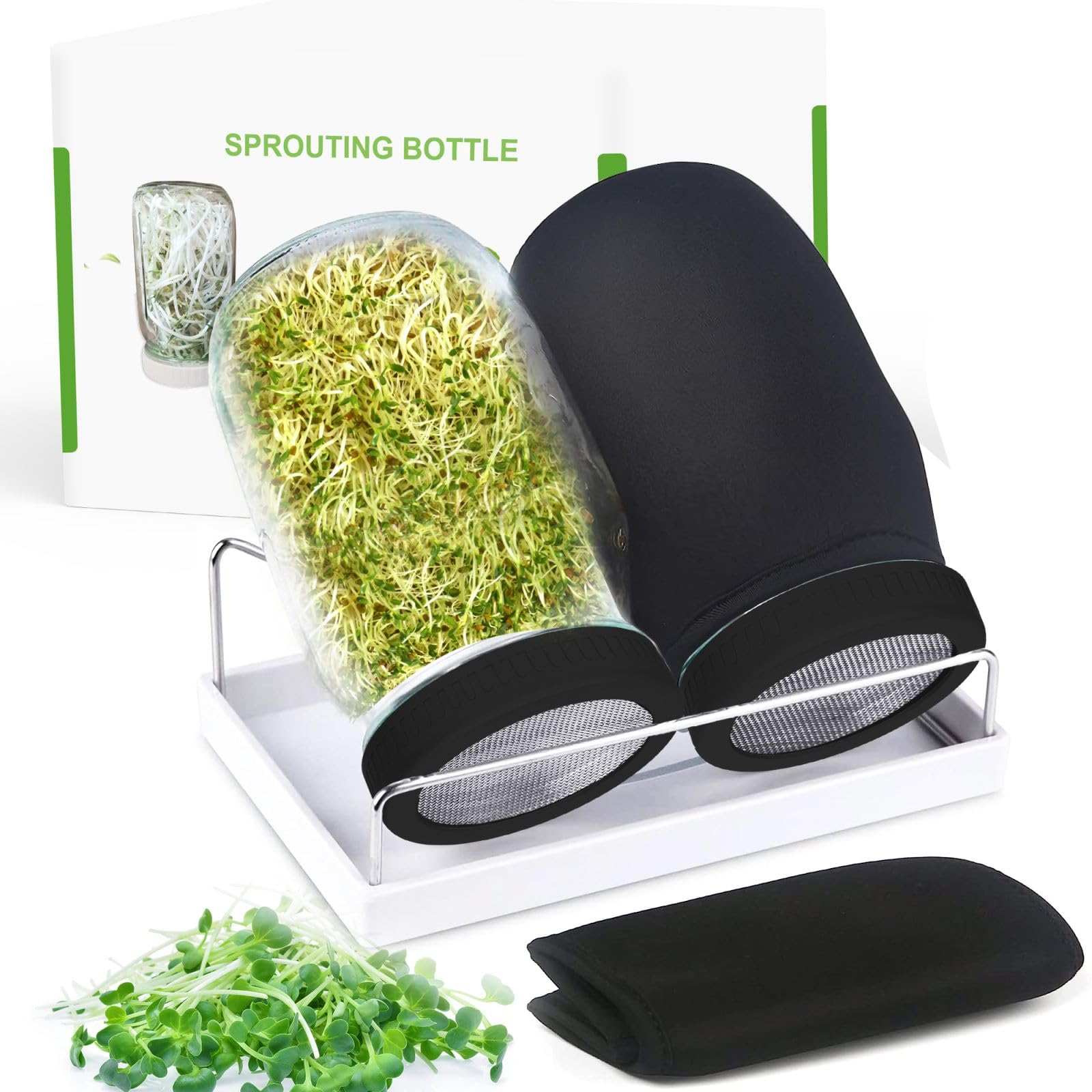Kitmiido Organic Seed Sprouting Jar Kit with two 32 oz jars and stainless steel lids