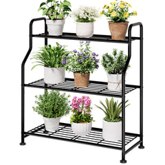Kitsure 3-Tier Metal Plant Stand front view in black
