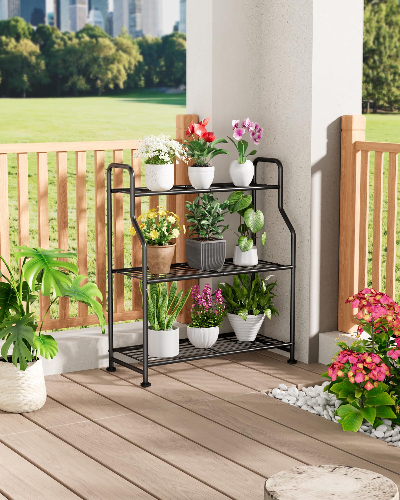 Kitsure 3-Tier Plant Stand in outdoor setting