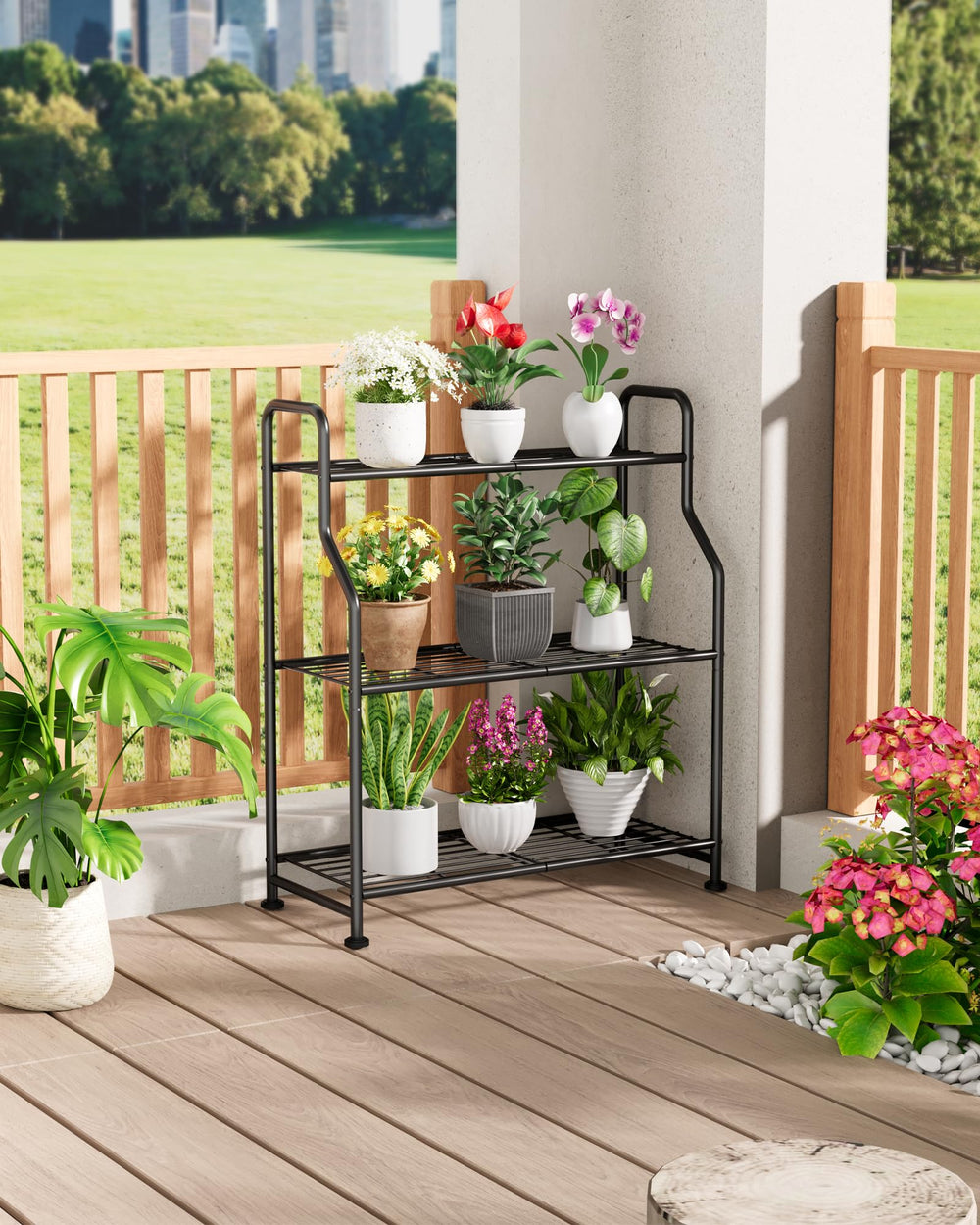 Kitsure 3-Tier Plant Stand in outdoor setting