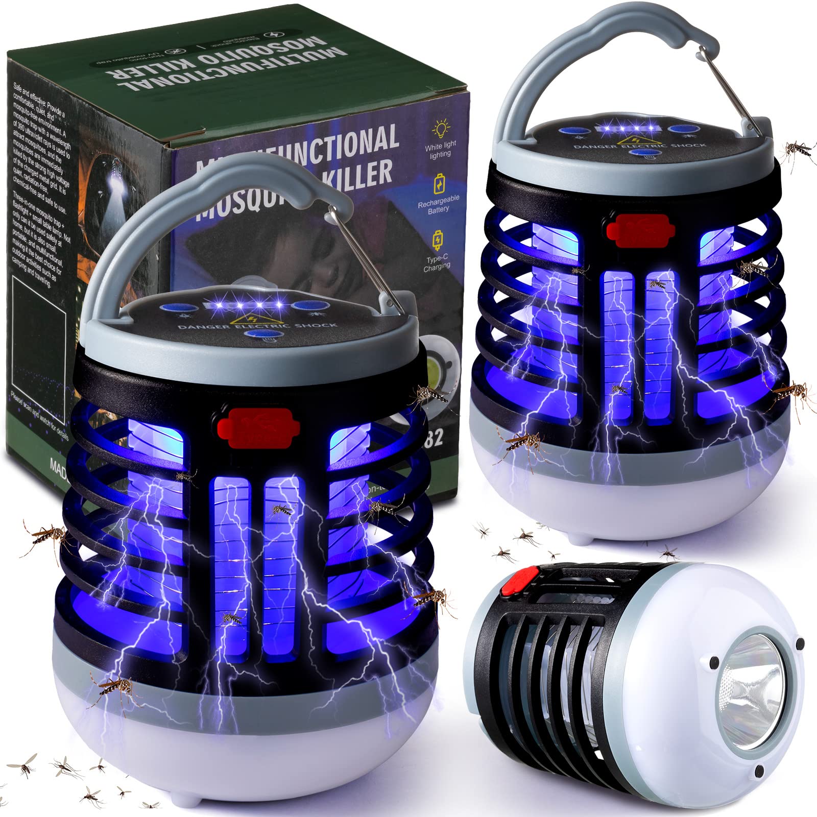 Kittmip Bug Zapper Lantern front view, black color