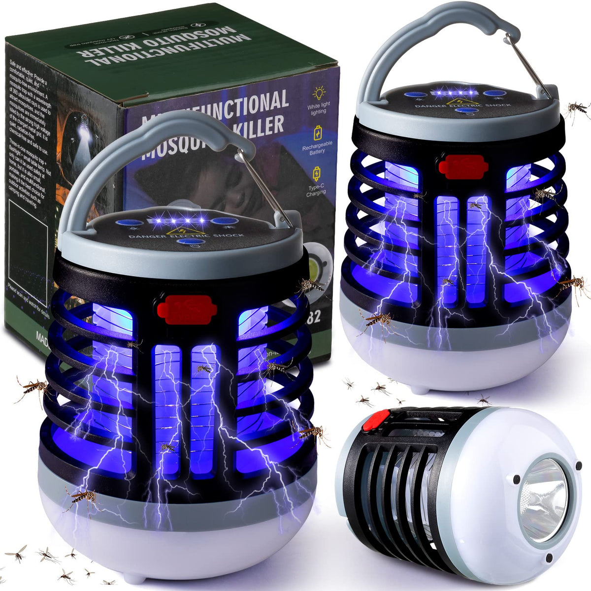 Kittmip Bug Zapper Lantern front view, black color