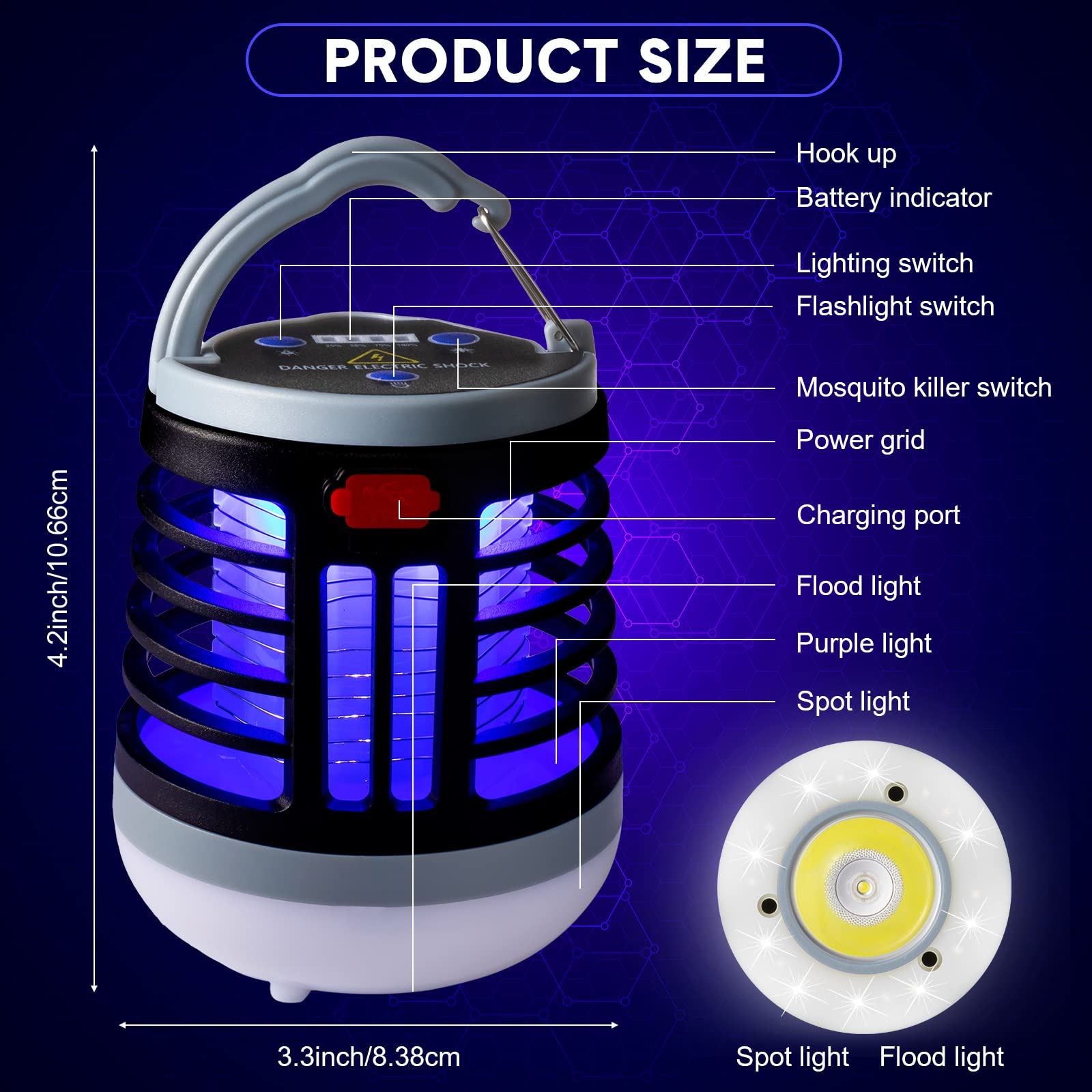 Kittmip Bug Zapper Lantern, showing USB charging port