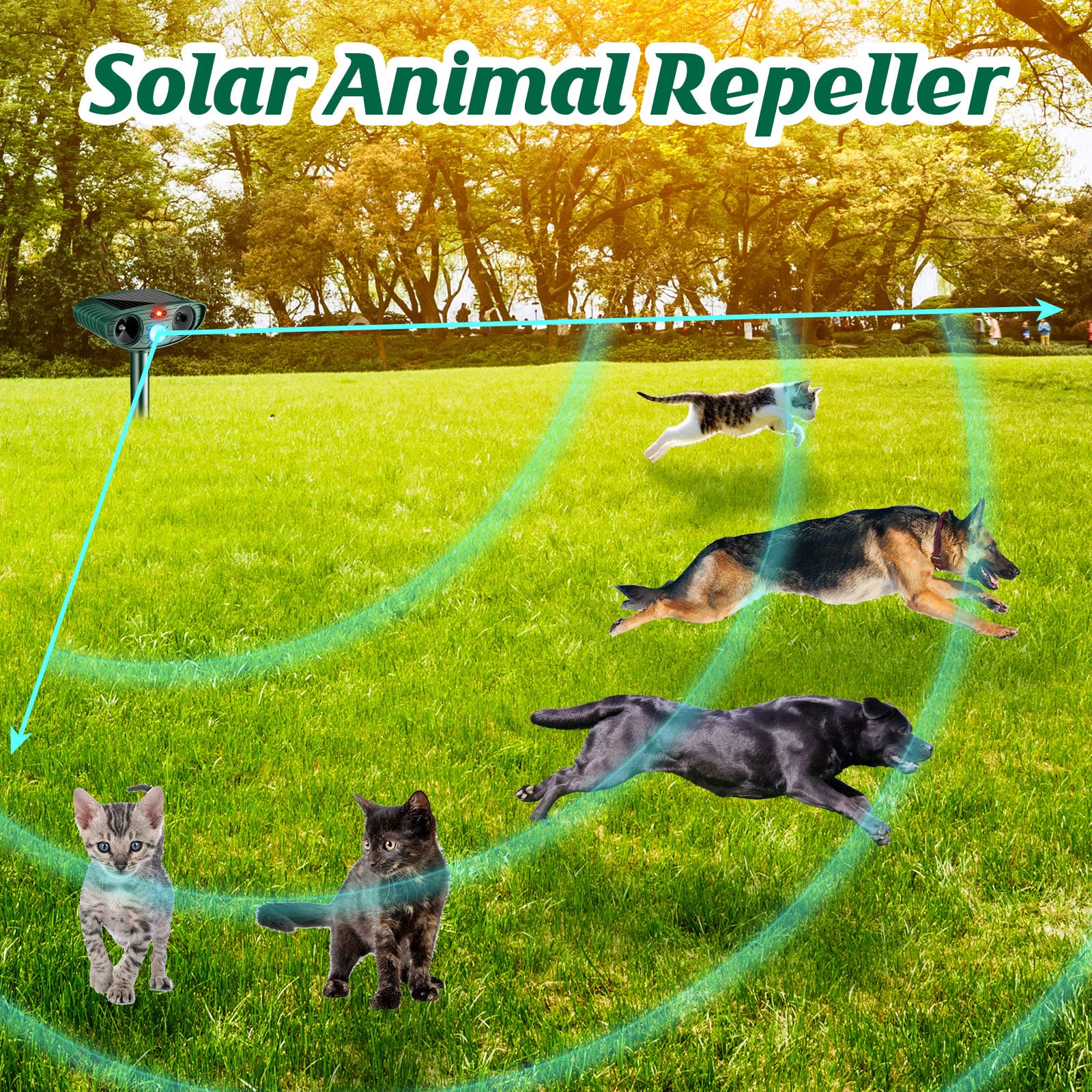 Kittmip Ultrasonic Animal Repellent in outdoor setting