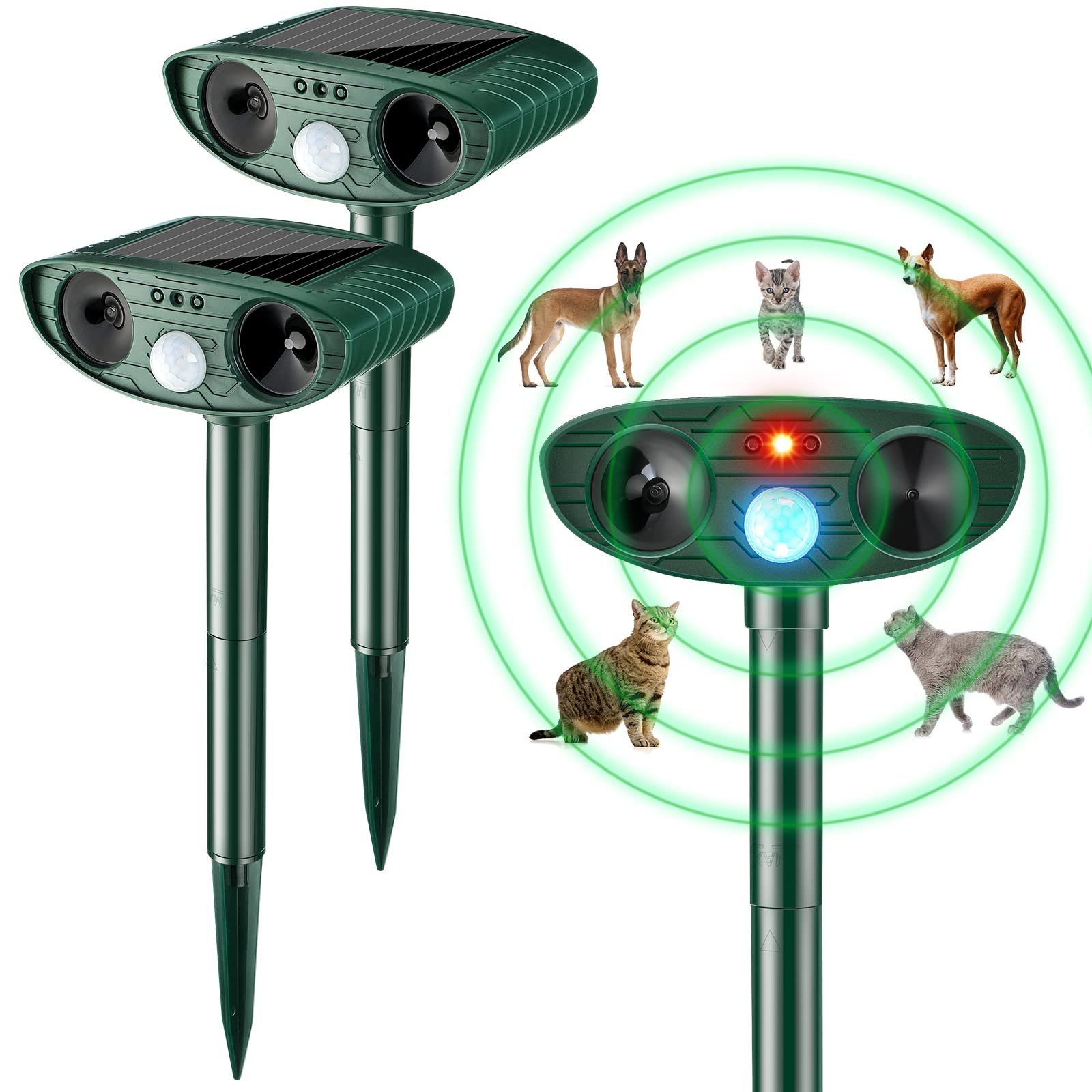 Kittmip Ultrasonic Animal Repellent solar powered green model front view