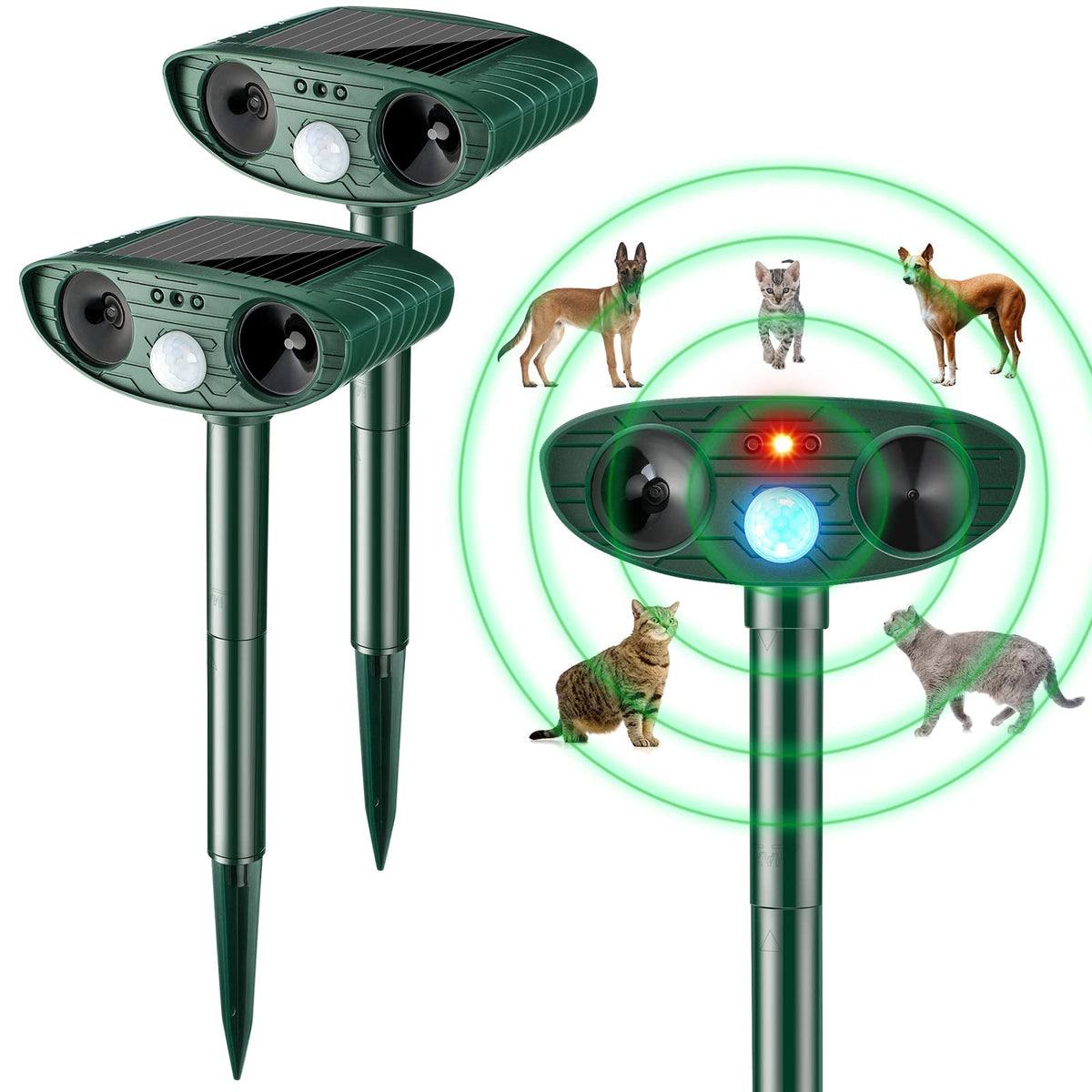 Kittmip Ultrasonic Animal Repellent solar powered green model front view