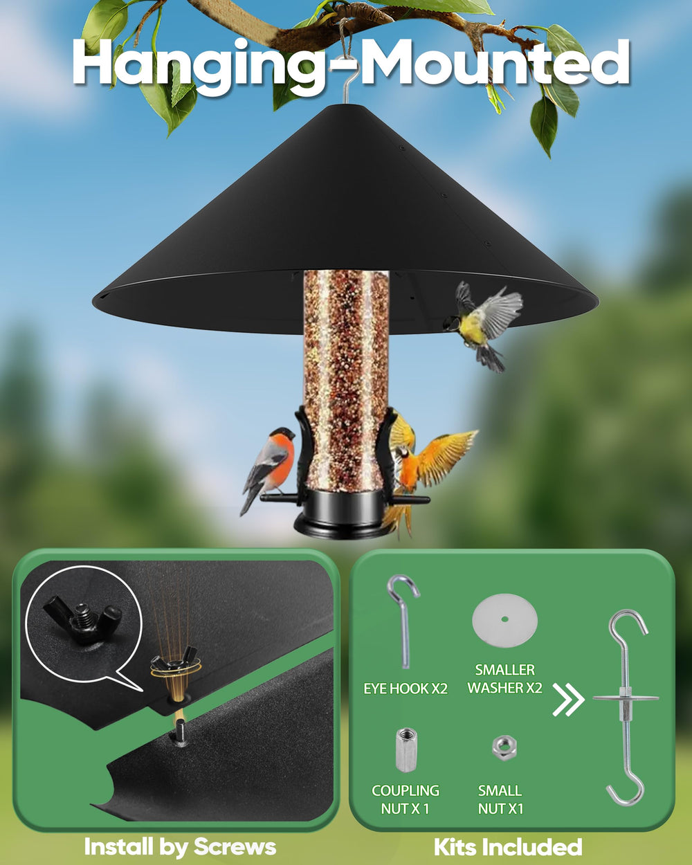 KITVONA squirrel baffle in outdoor garden setting