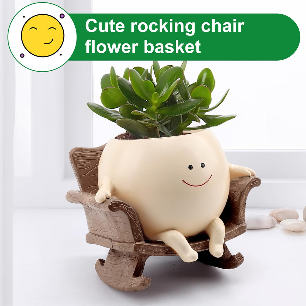 KIUGCO Smily Face Planter Pot on a patio table