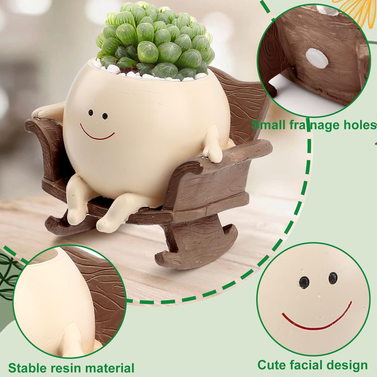 KIUGCO Smily Face Planter Pot with succulent plant inside