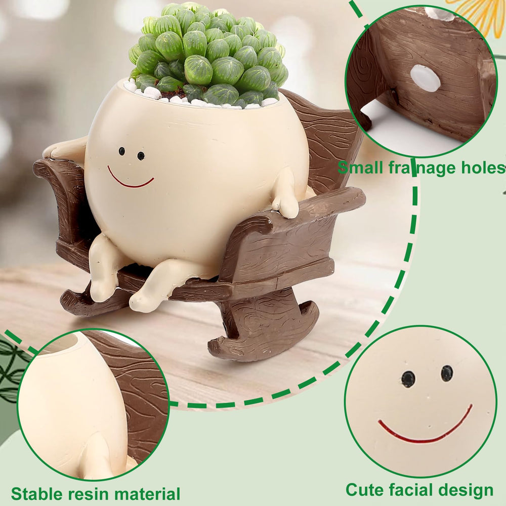 KIUGCO Smily Face Planter Pot with succulent plant inside