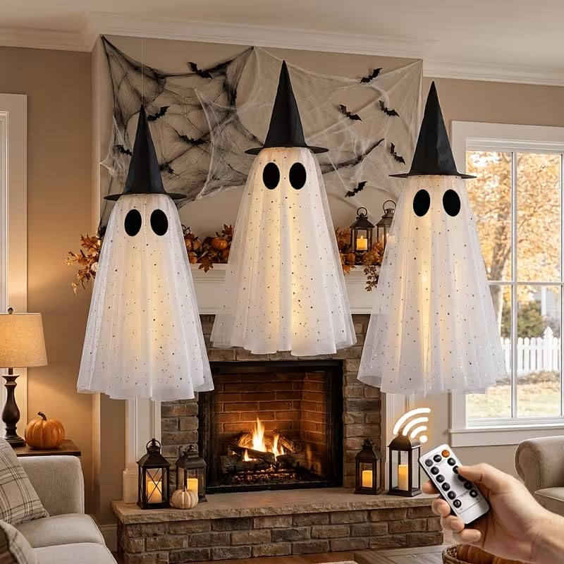 KIWDY Halloween ghost light with witch hat front view