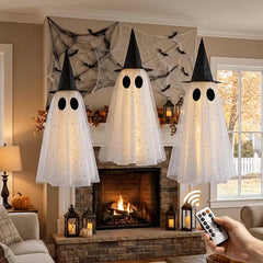 KIWDY Halloween ghost light with witch hat front view
