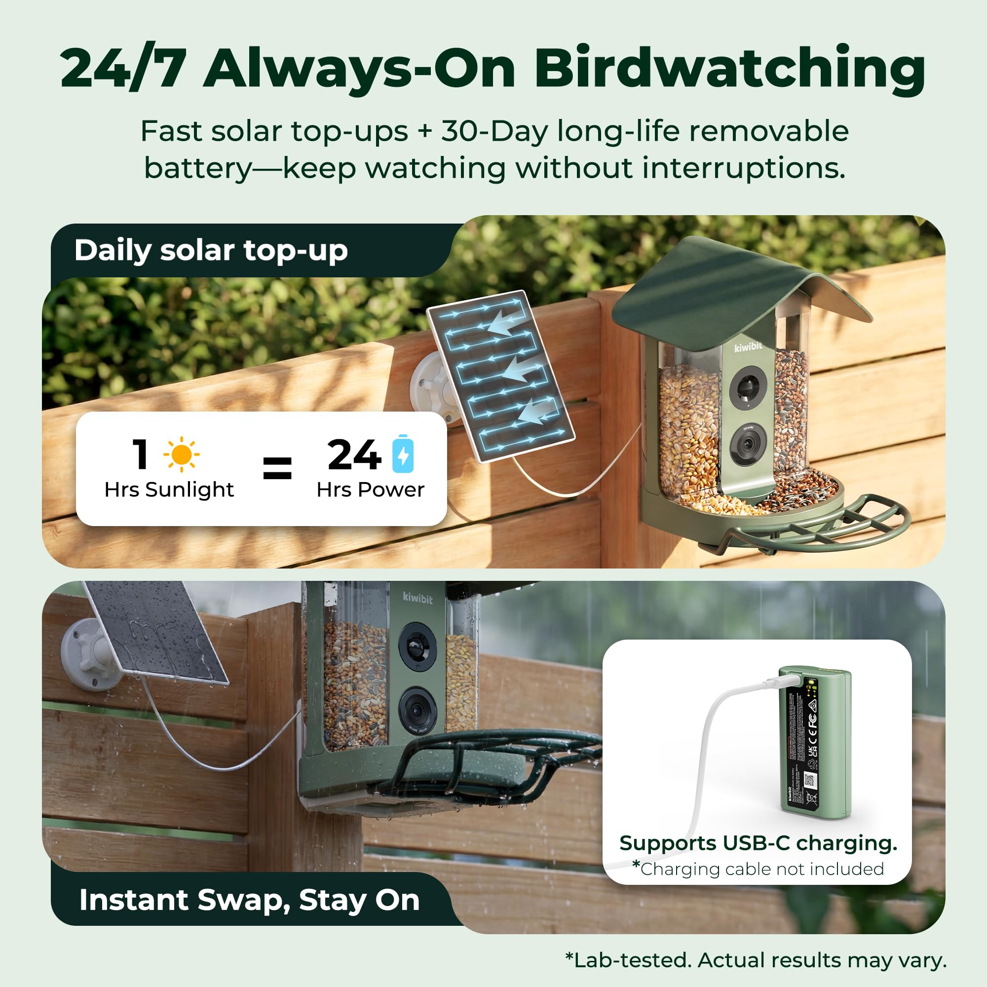 Kiwibit Bird Feeder app interface on smartphone