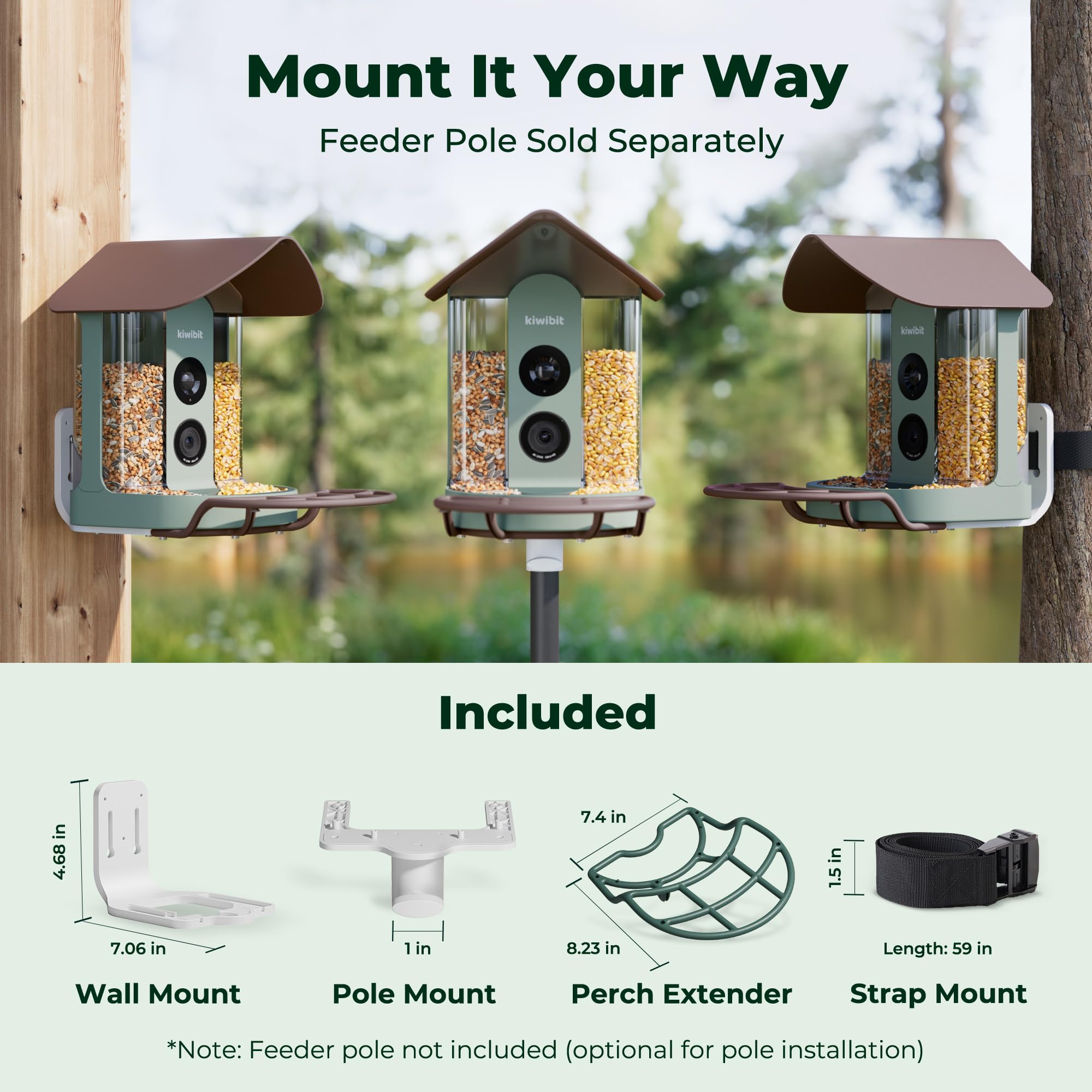 Kiwibit Smart Bird Feeder with included mounts